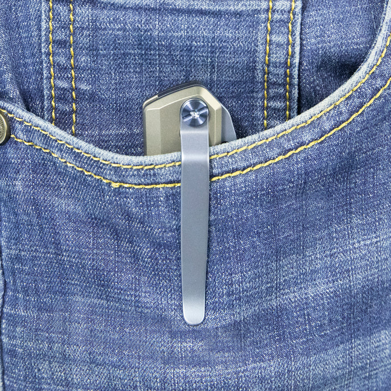 Verijero Fronter Flipper Pocket Folding Knife Grey 6AL4V Titanium Handle 3.35" Belt Satin 14C28N KB340A