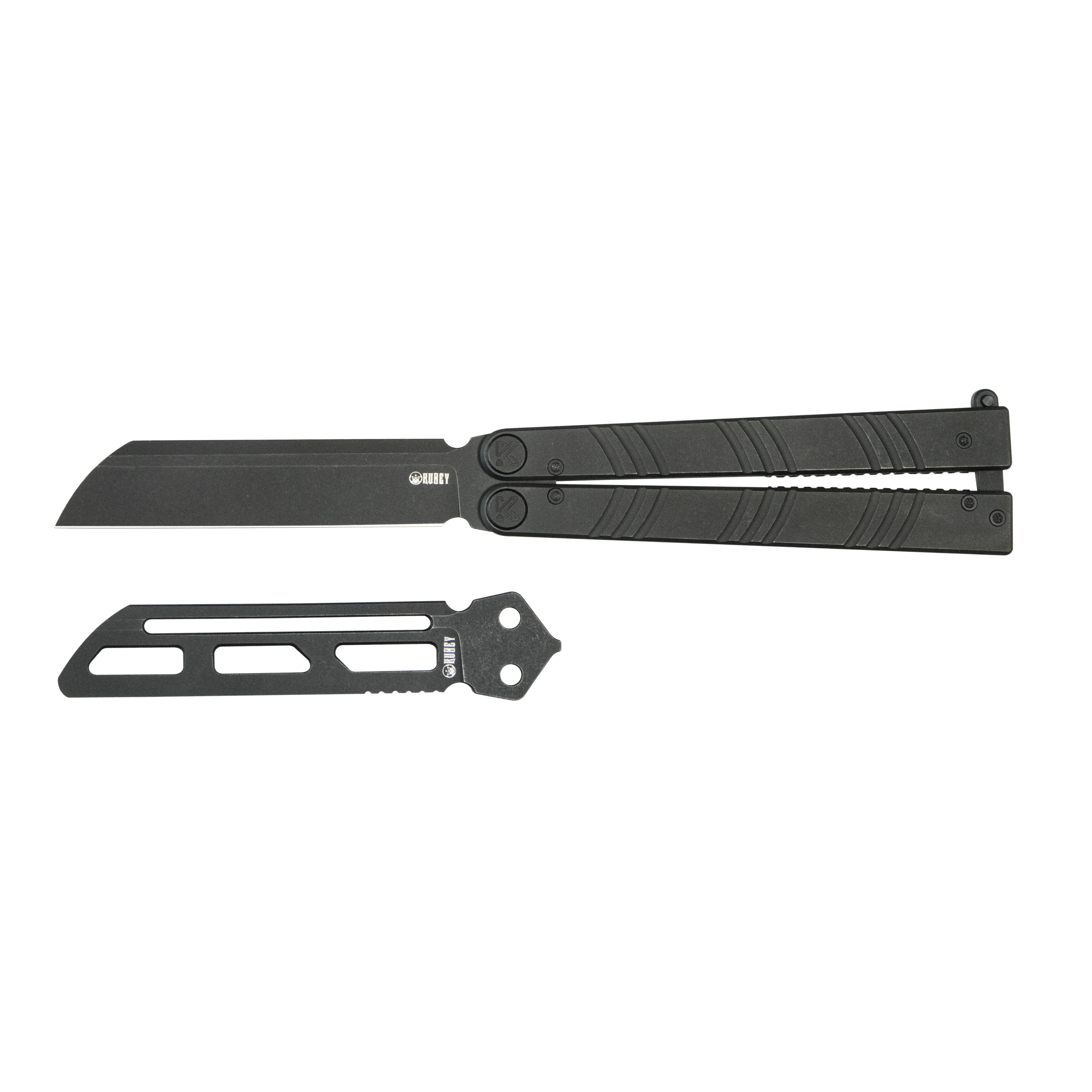 Kubey Ballistic EDC Basilong Blackwash Titanium Handle 4.09" Blackwash Sandvik 14C28N  Blade Knife KU297C