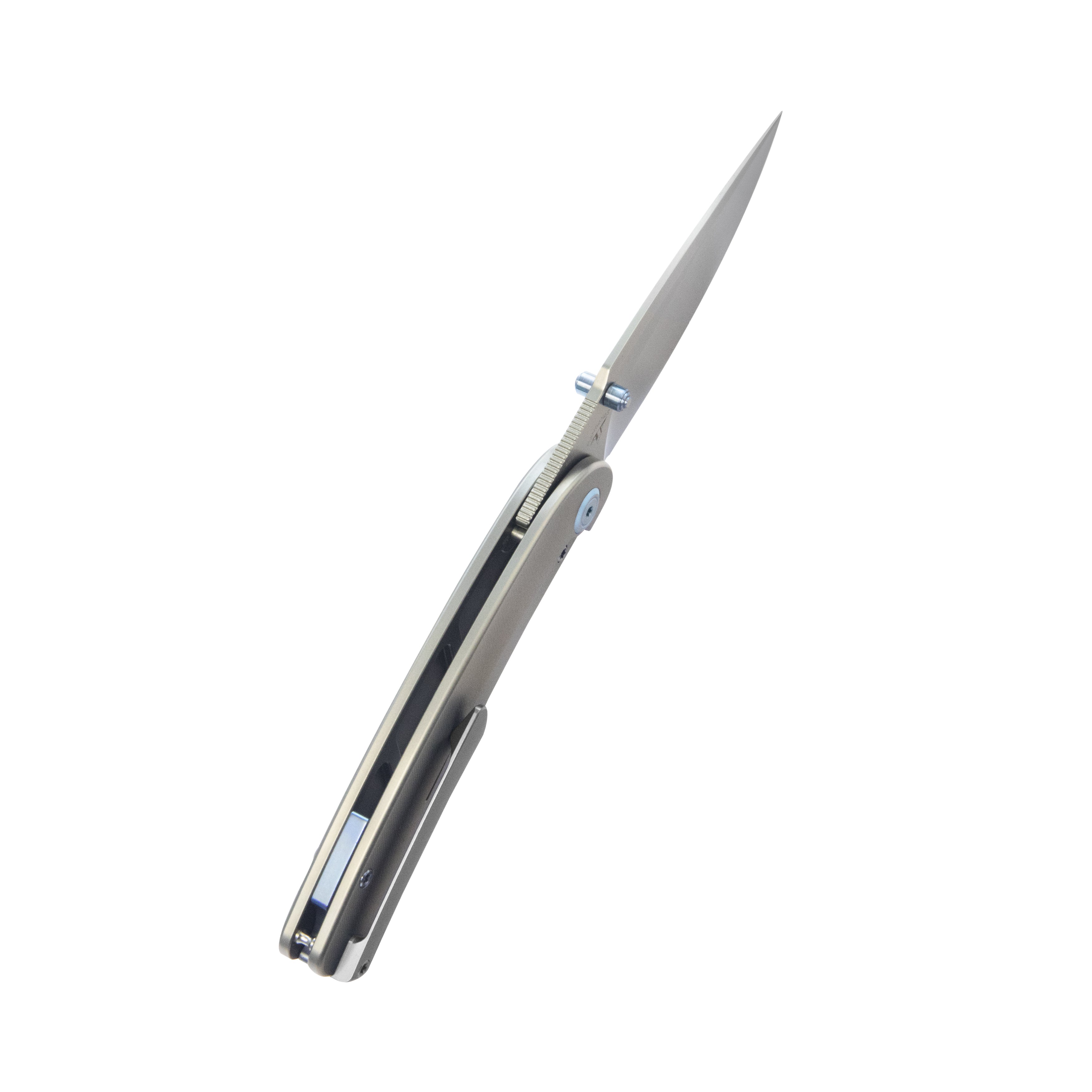 Kubey Momentum Frame Lock Front Flipper Pocket Folding Knife Grey Titanium Handle 3.43" Beadblast M390 KB386A