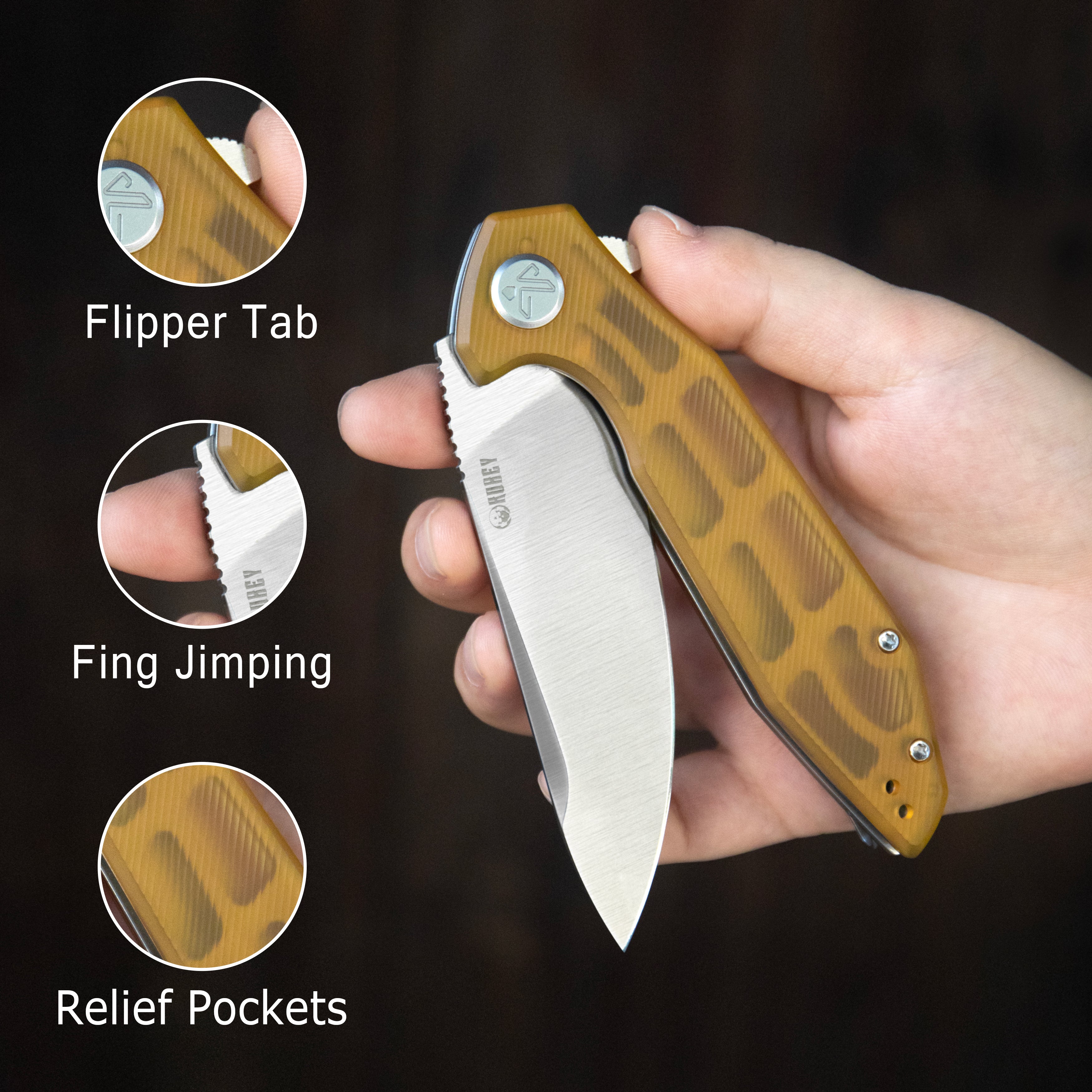 Kubey Nova Liner Lock Flipper Folding Pocket Knife Ultem Handle Satin 14C28N KU117N