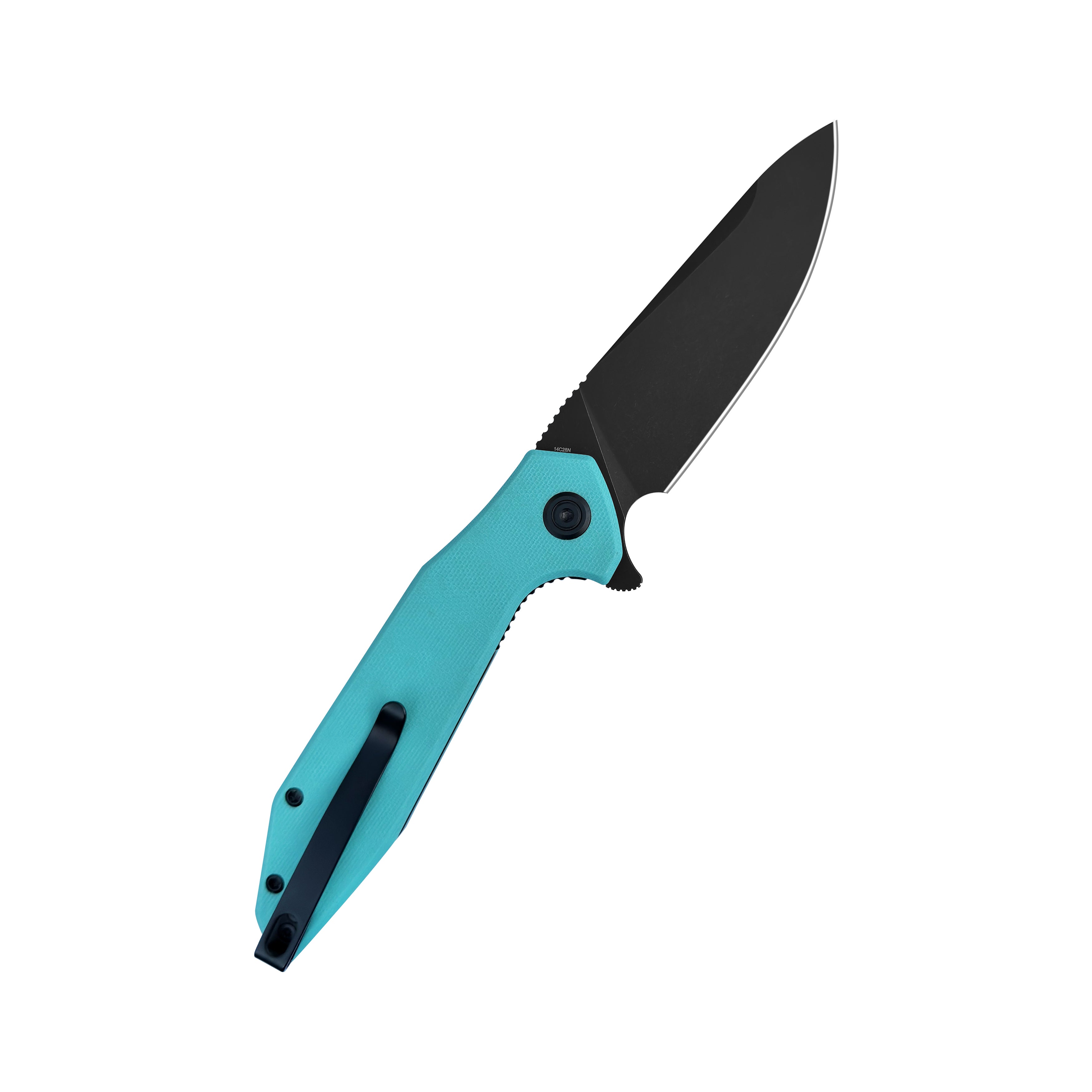 Kubey Nova Liner Lock Flipper Folding Pocket Knife Blue G-10 Handle Blackwash 14C28N KU117S