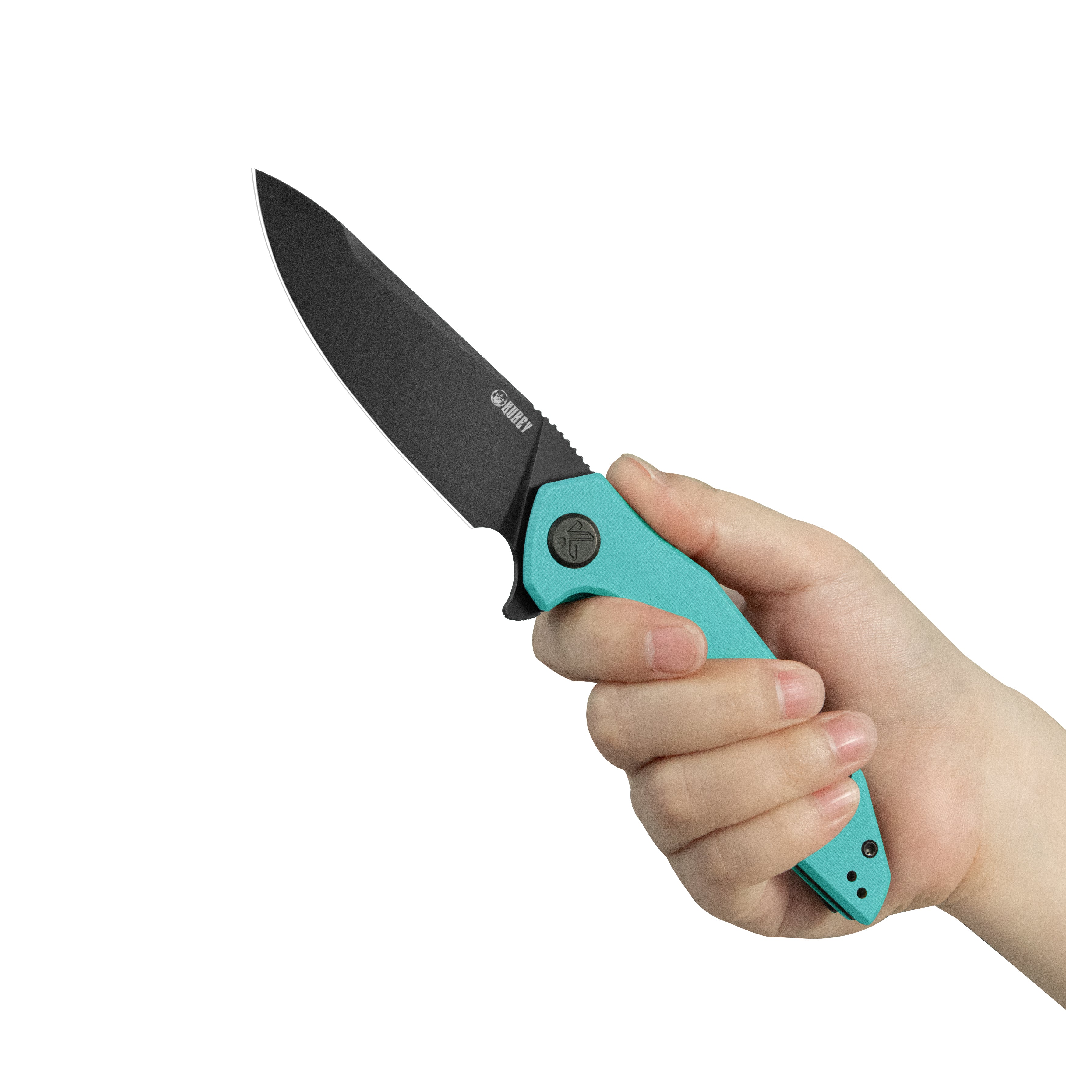 Kubey Nova Liner Lock Flipper Folding Pocket Knife Blue G-10 Handle Blackwash 14C28N KU117S