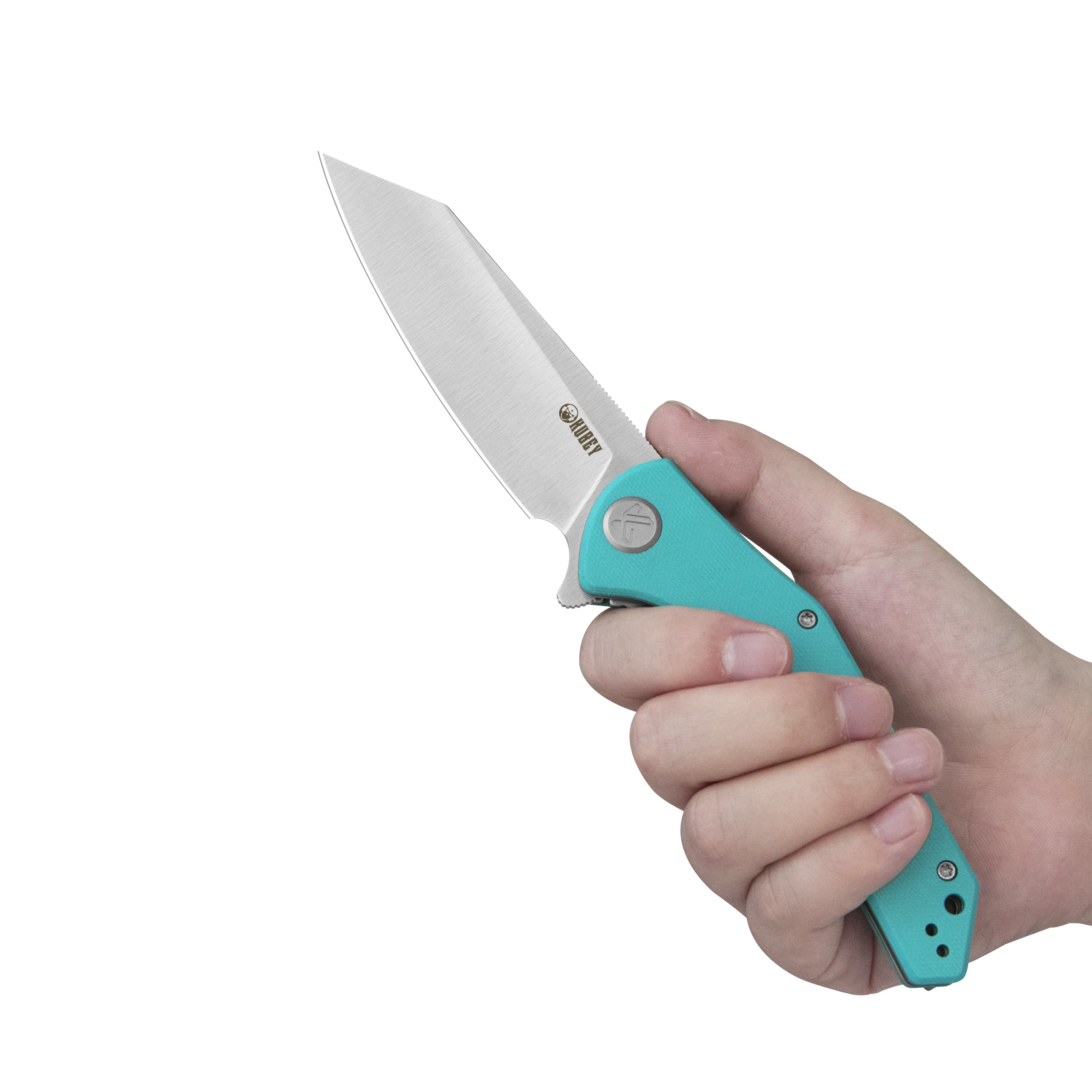 Kubey Flash Liner Lock Flipper Folding Knife Tiffany Blue G10 Handle 3.86" Satin San Mai M2 KU158M