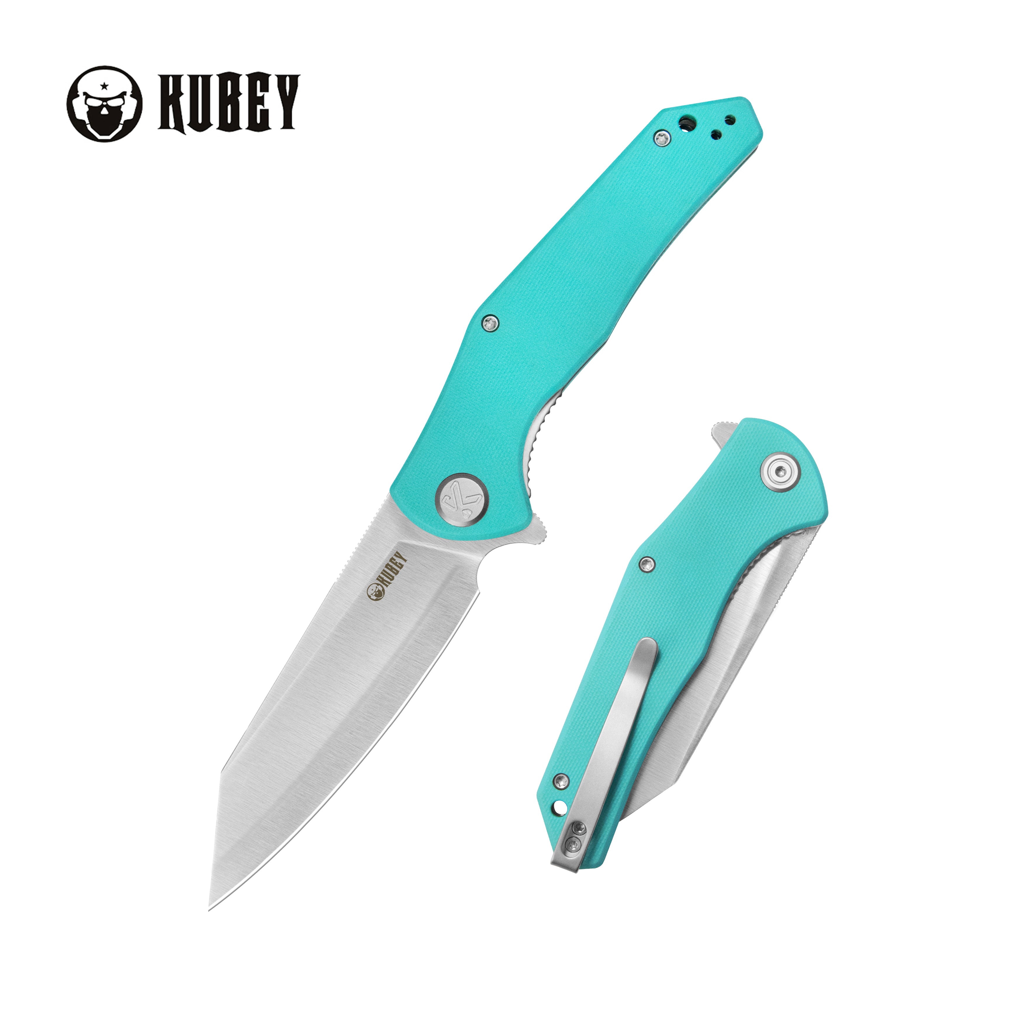 Kubey Flash Liner Lock Flipper Folding Knife Tiffany Blue G10 Handle 3.86" Satin San Mai M2 KU158M