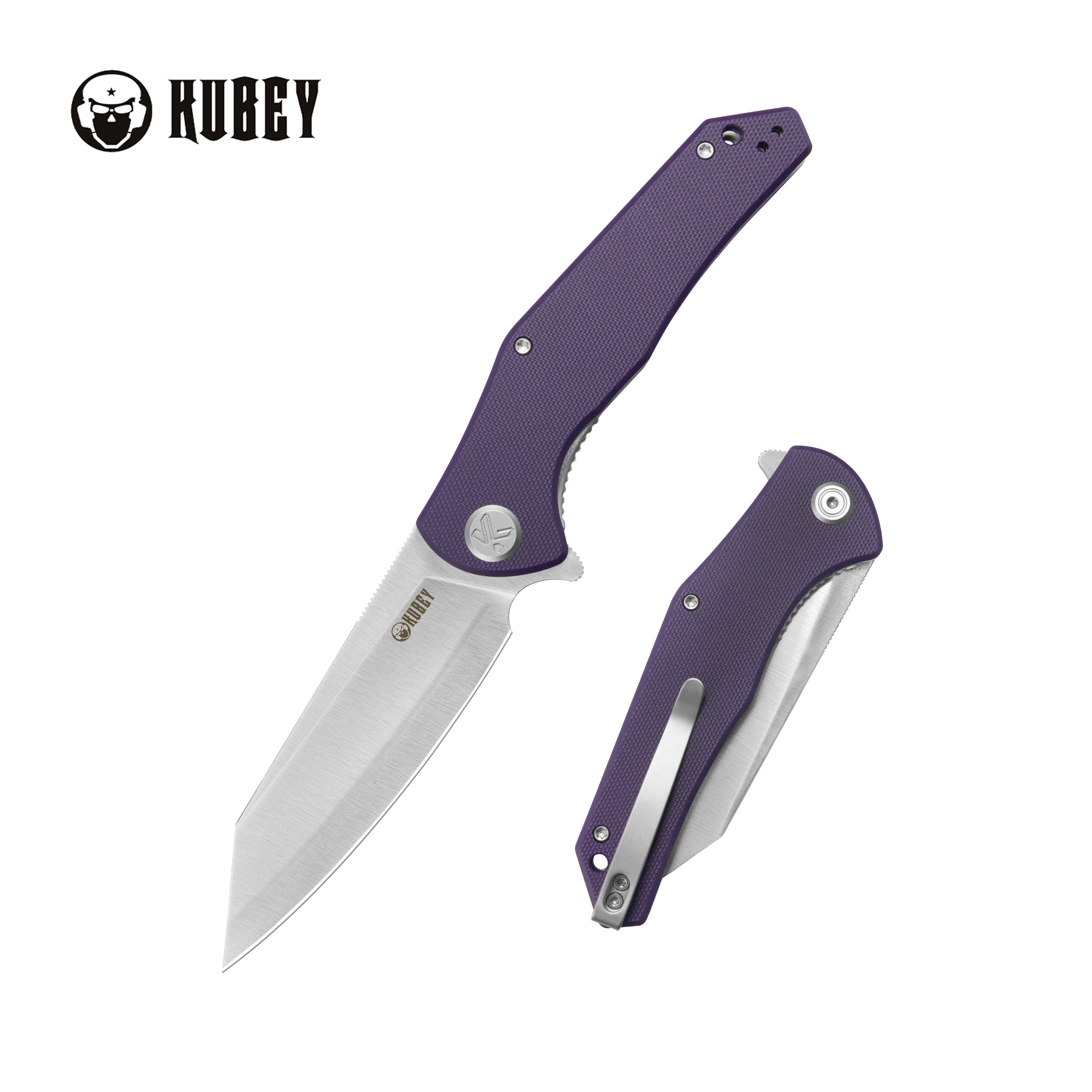 Kubey Flash Liner Lock Flipper Folding Knife Purple G10 Handle 3.86" Satin San Mai M2 KU158P