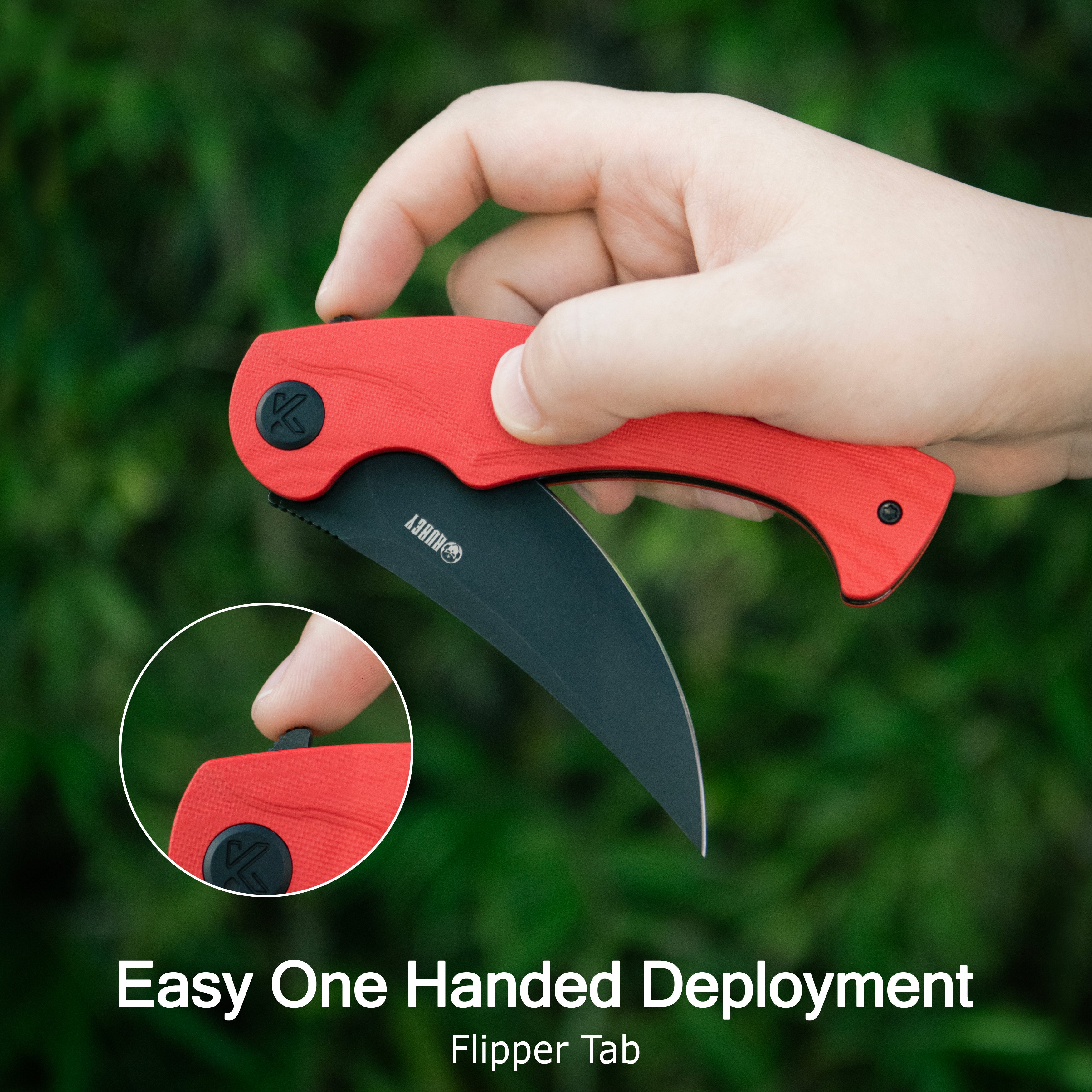 Kubey Scimitar Liner Lock Folding Knife Tan G10 Handle 3.46" Bead Blast 14C28N KU173M