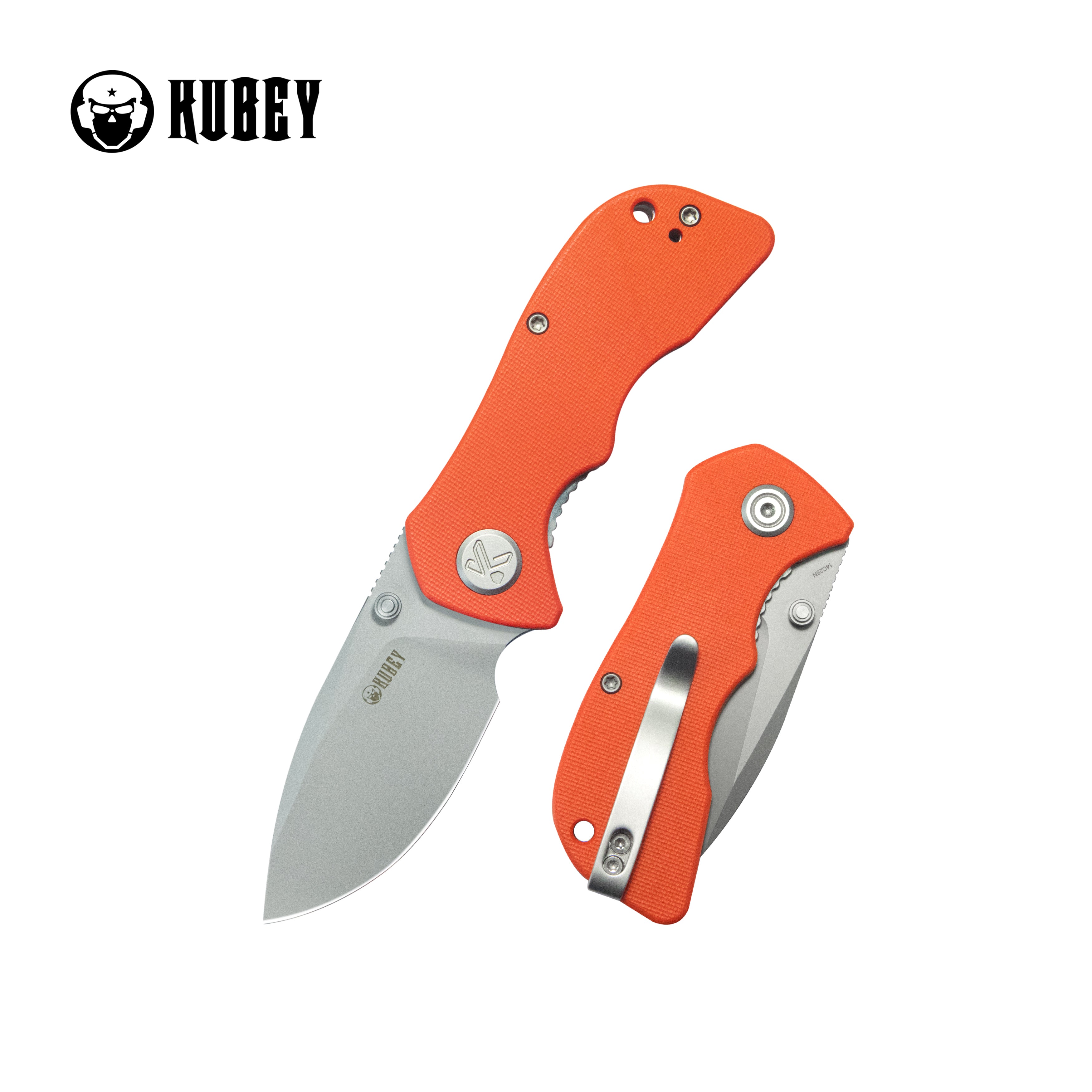 Kubey Karaji Liner Lock Dual Thumb Studs Open Folding Pocket Knife Orange G-10 Handle 2.56" Beadblast 14C28N KU180I