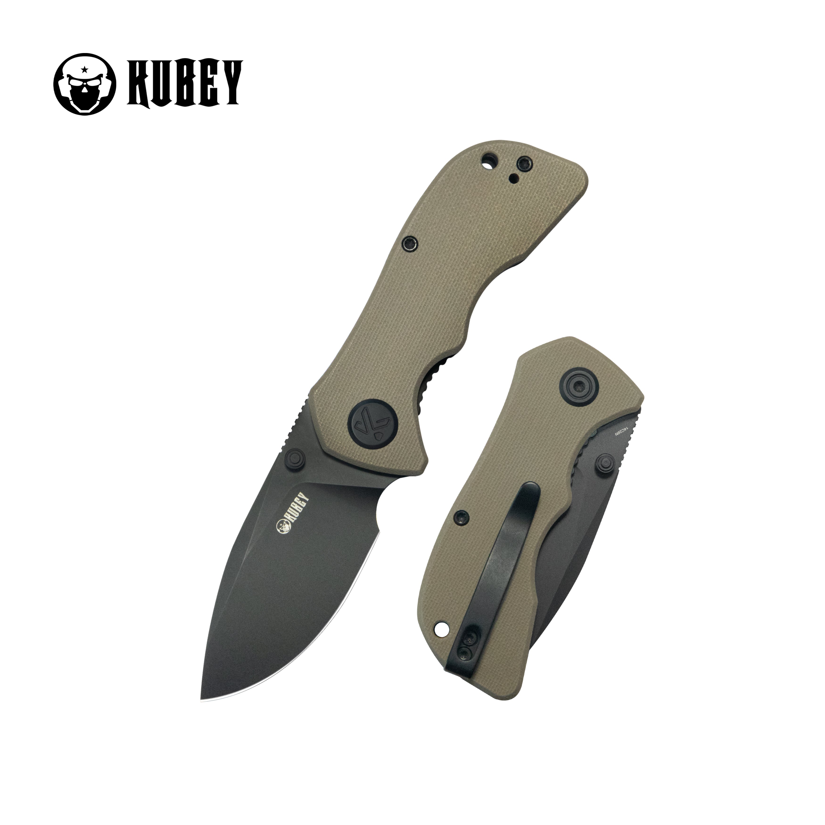 Kubey Karaji Liner Lock Dual Thumb Studs Open Folding Pocket Knife Beige G-10 Handle 2.56" Blackwash 14C28N KU180Q