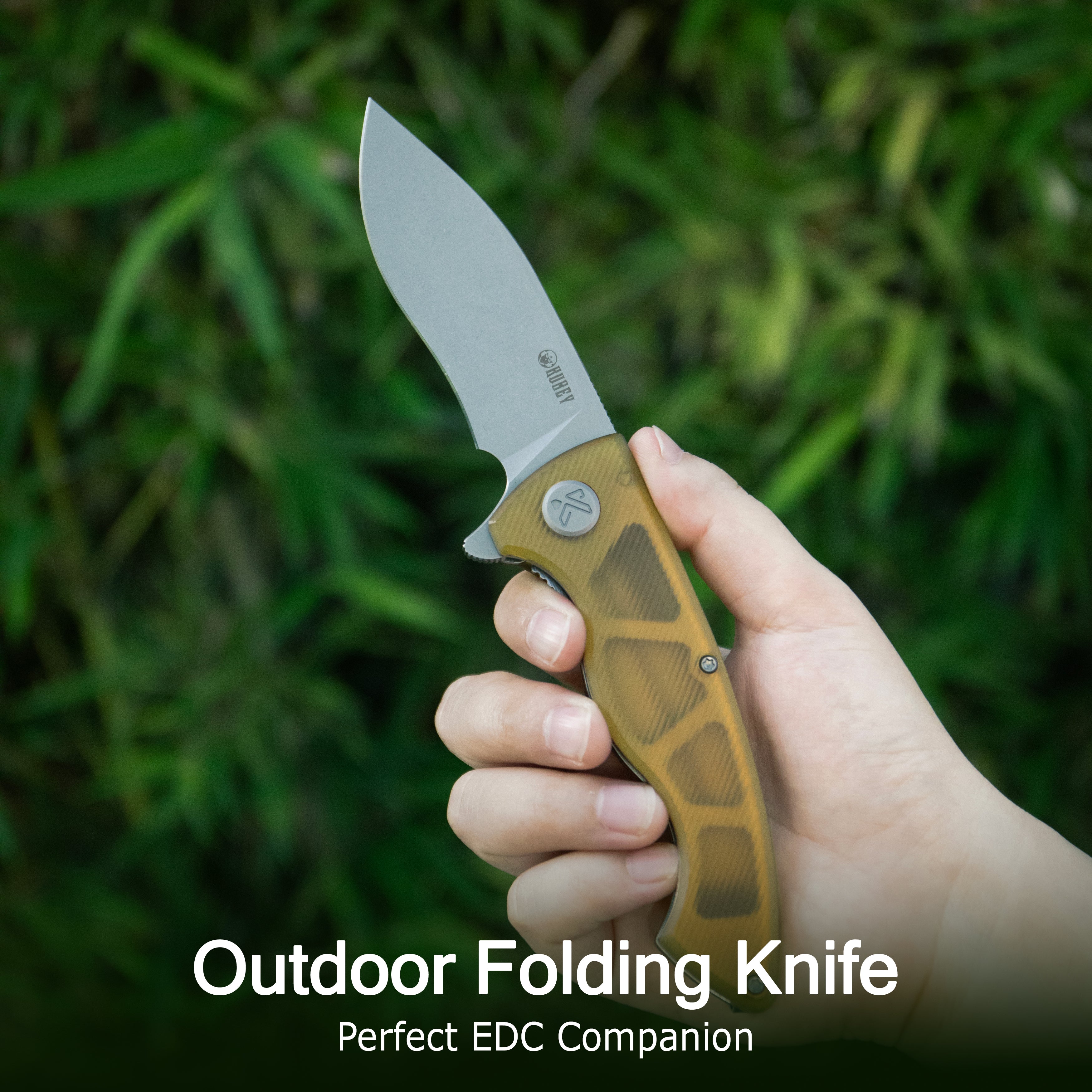 Kubey Timberwolf Flipper Outdoor Folding Knife Ultem Handle 3.46" Stonewash 14C28N Blade KU208E
