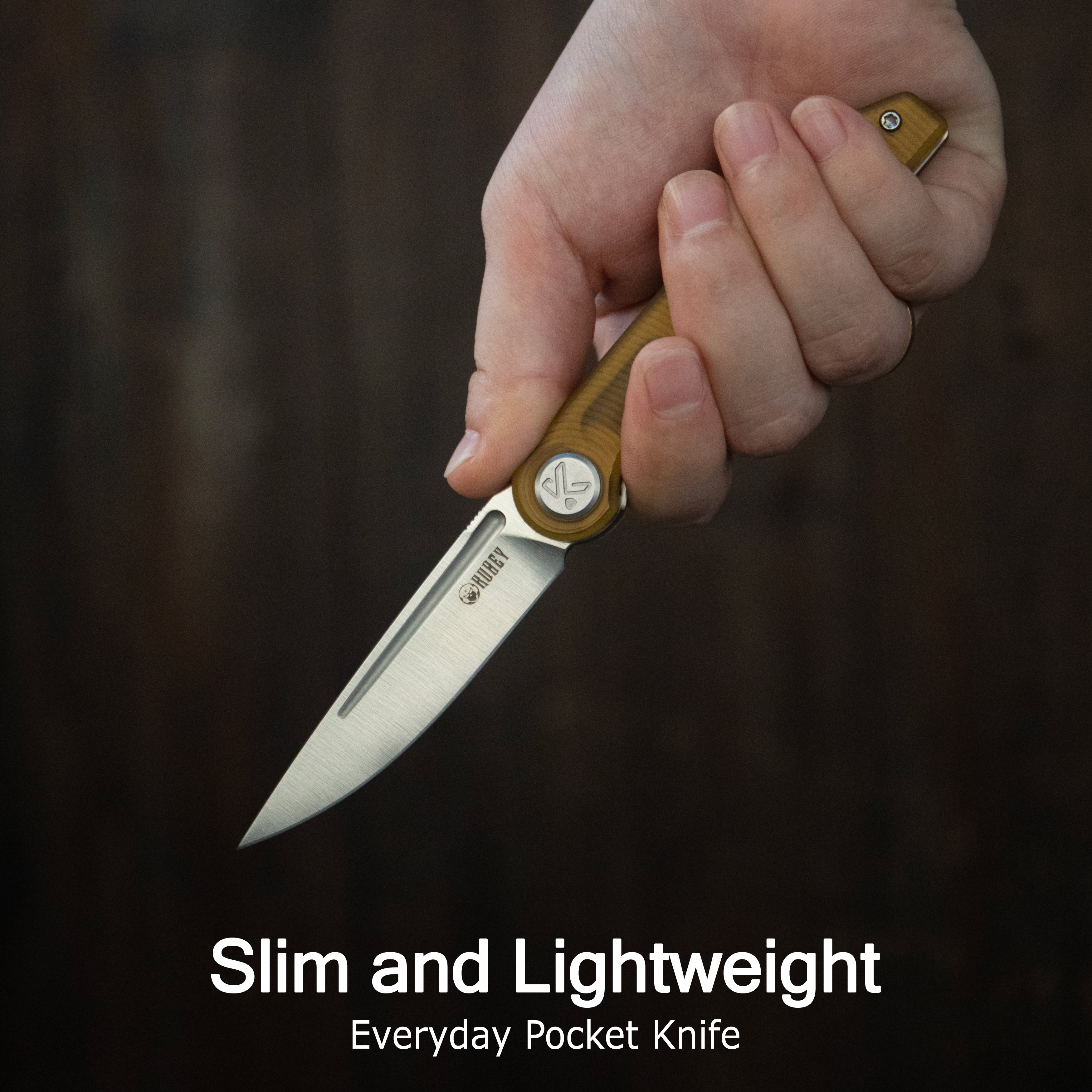 Kubey Mizo Liner Lock Front Flipper Folding Knife Green G10 Handle 3.15" Satin 14C28N KU2101D