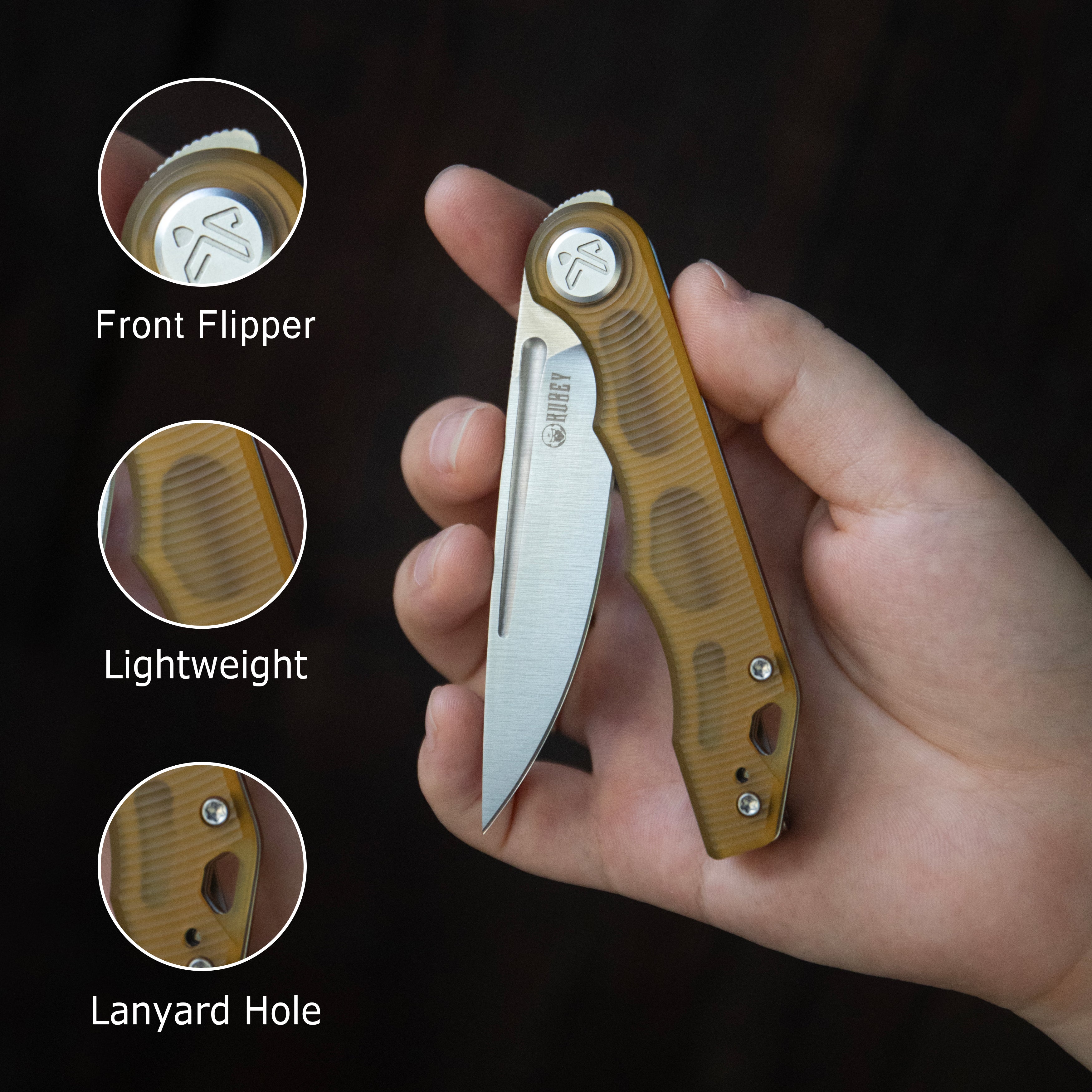 Kubey Mizo Liner Lock Front Flipper Folding Knife Green G10 Handle 3.15" Satin 14C28N KU2101D
