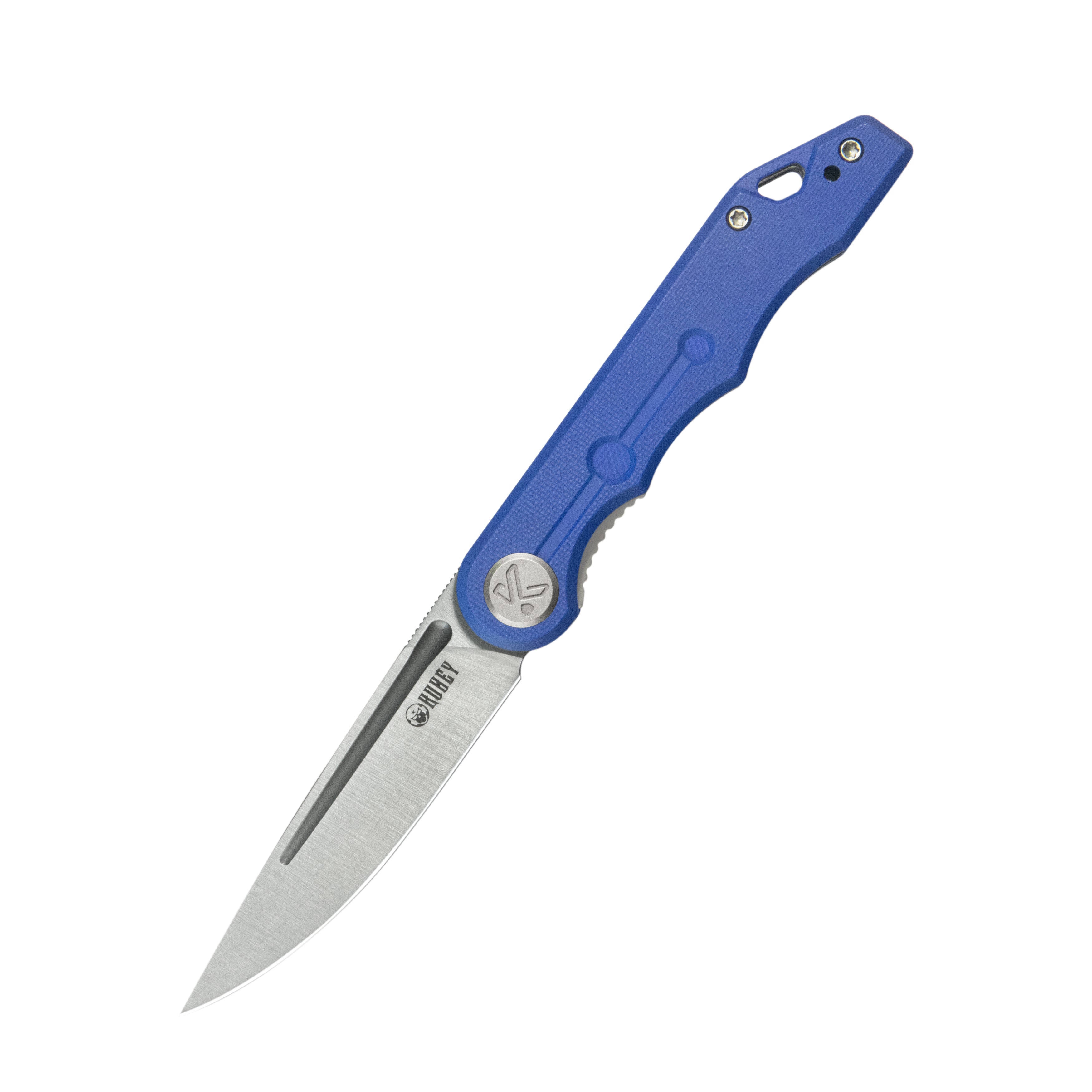 Kubey Mizo Liner Lock Front Flipper Folding Knife Blue G10 Handle 3.15" Satin 14C28N KU2101B