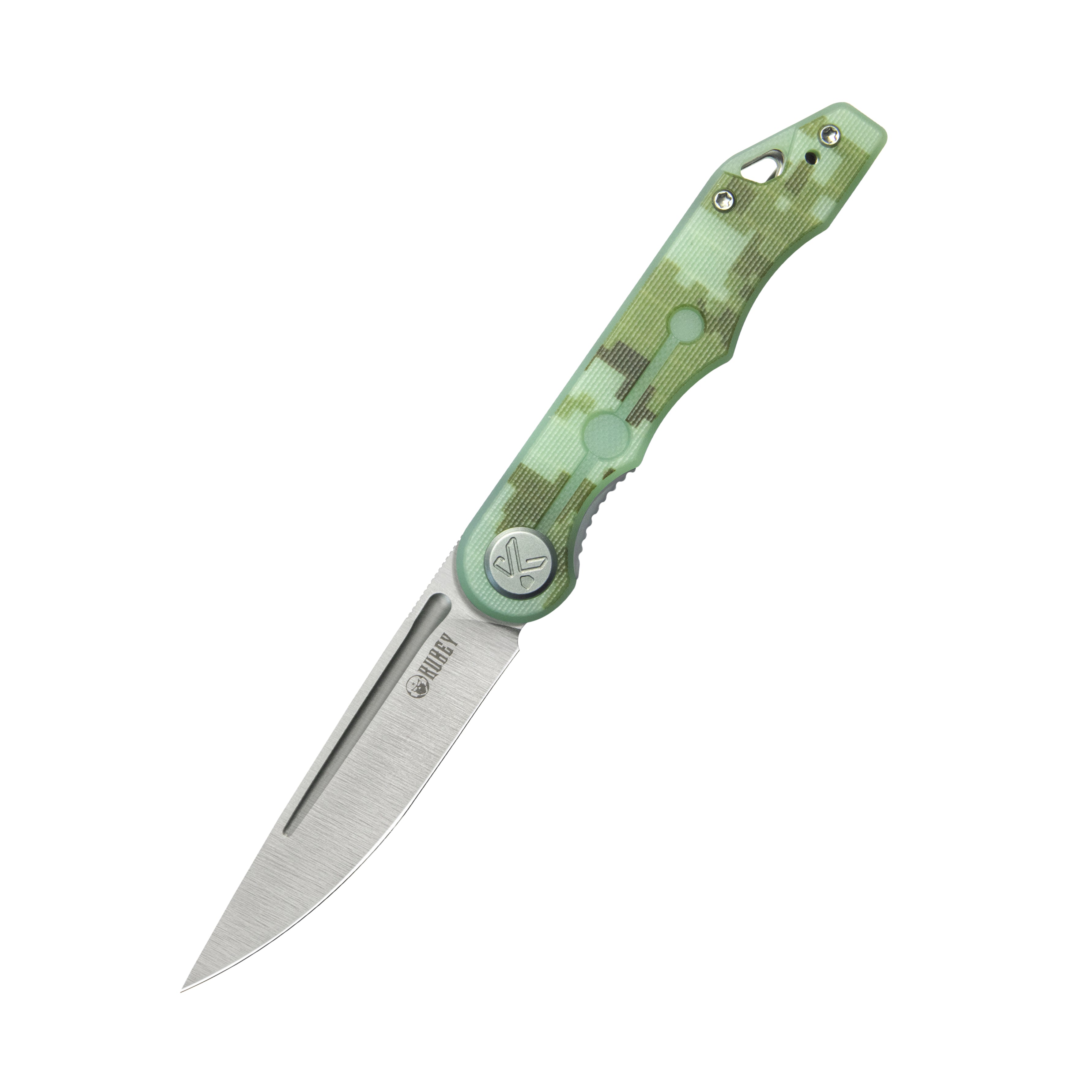 Kubey Mizo Liner Lock Front Flipper Folding Knife Camo G10 Handle 3.15" Satin 14C28N KU2101I