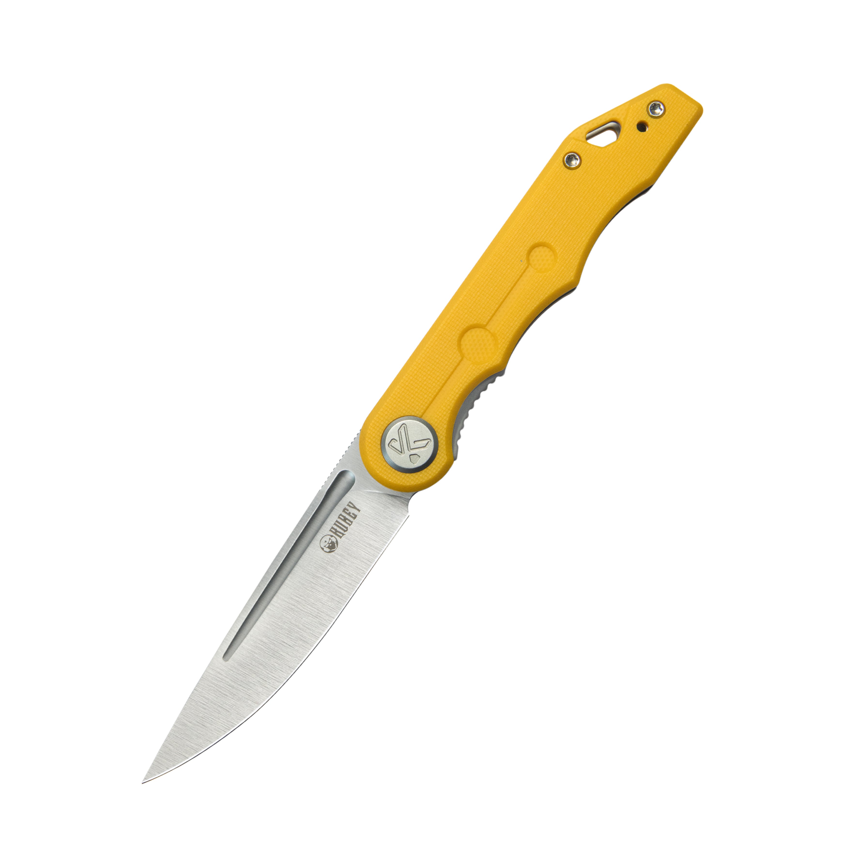 Kubey Mizo Liner Lock Front Flipper Folding Knife Yellow G10 Handle 3.15" Satin 14C28N KU2101J