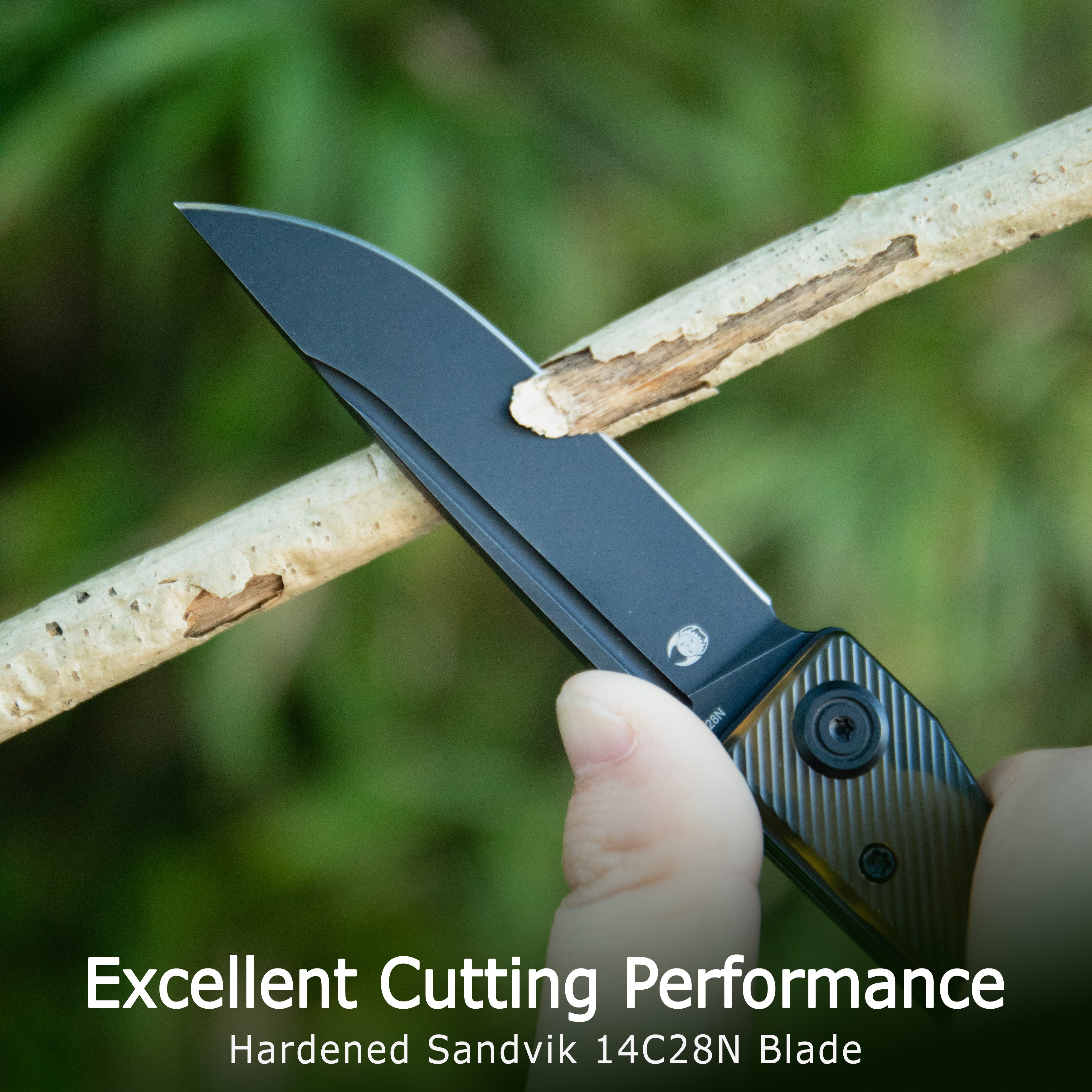 Kubey Akino Lockback Pocket Folding Knife Black G10 Handle 3.15" Blackwashed Sandvik 14C28N KU2102D