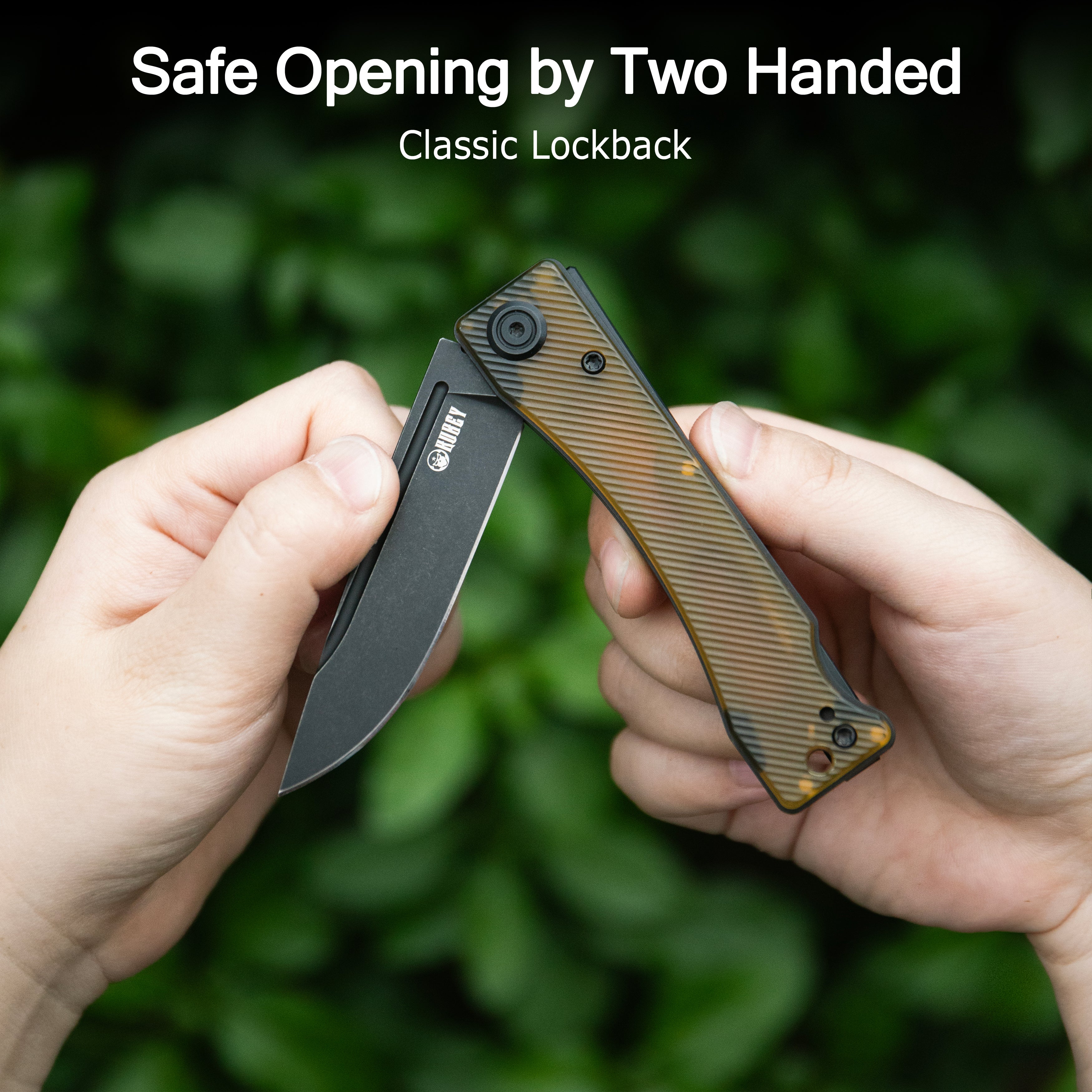 Kubey Akino Lockback Pocket Folding Knife Black G10 Handle 3.15" Blackwashed Sandvik 14C28N KU2102D