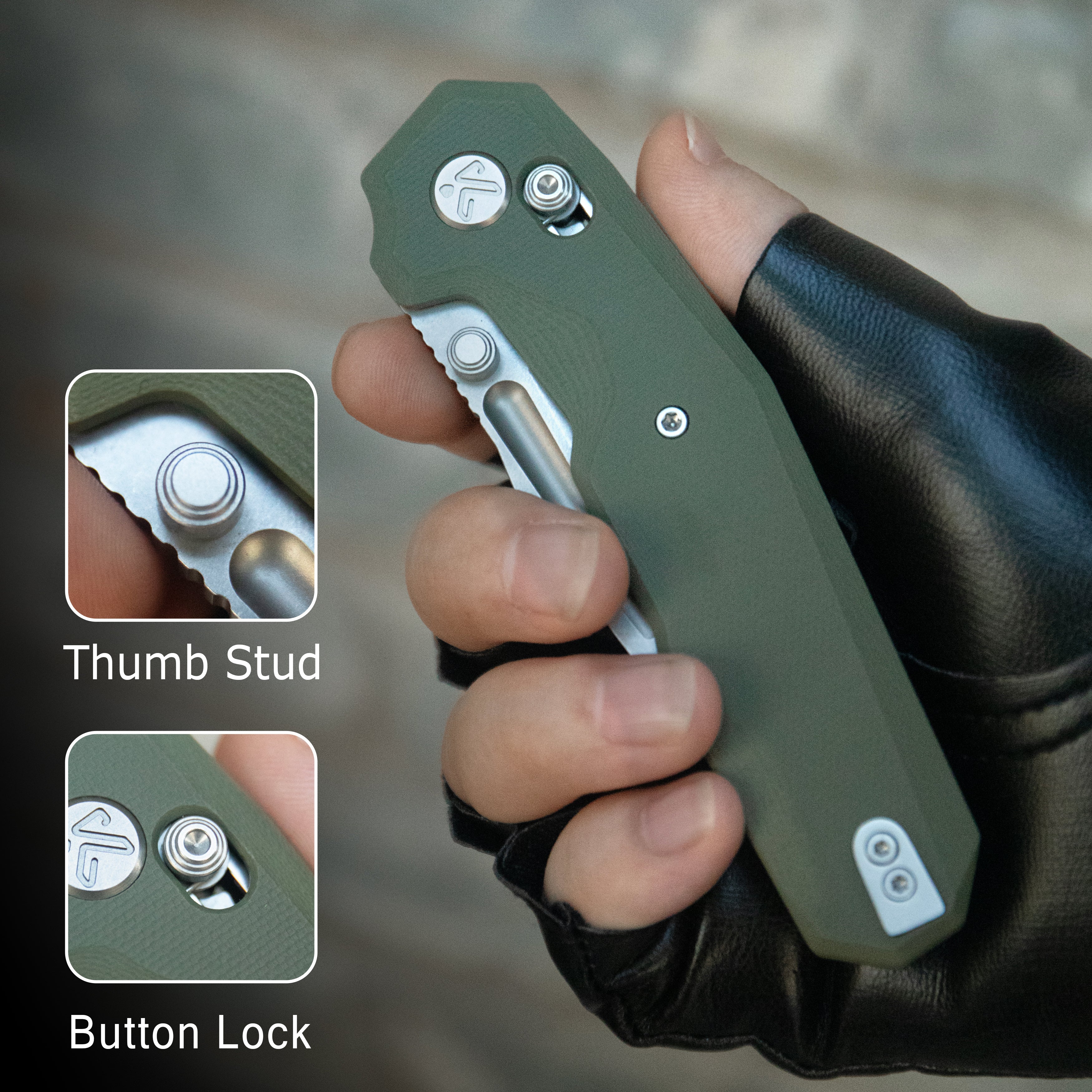 Kubey Carve Crossbar Lock Tactical Folding Knife Green G10 Handle 3.27'' Beadblast 14C28N Blade KU237B