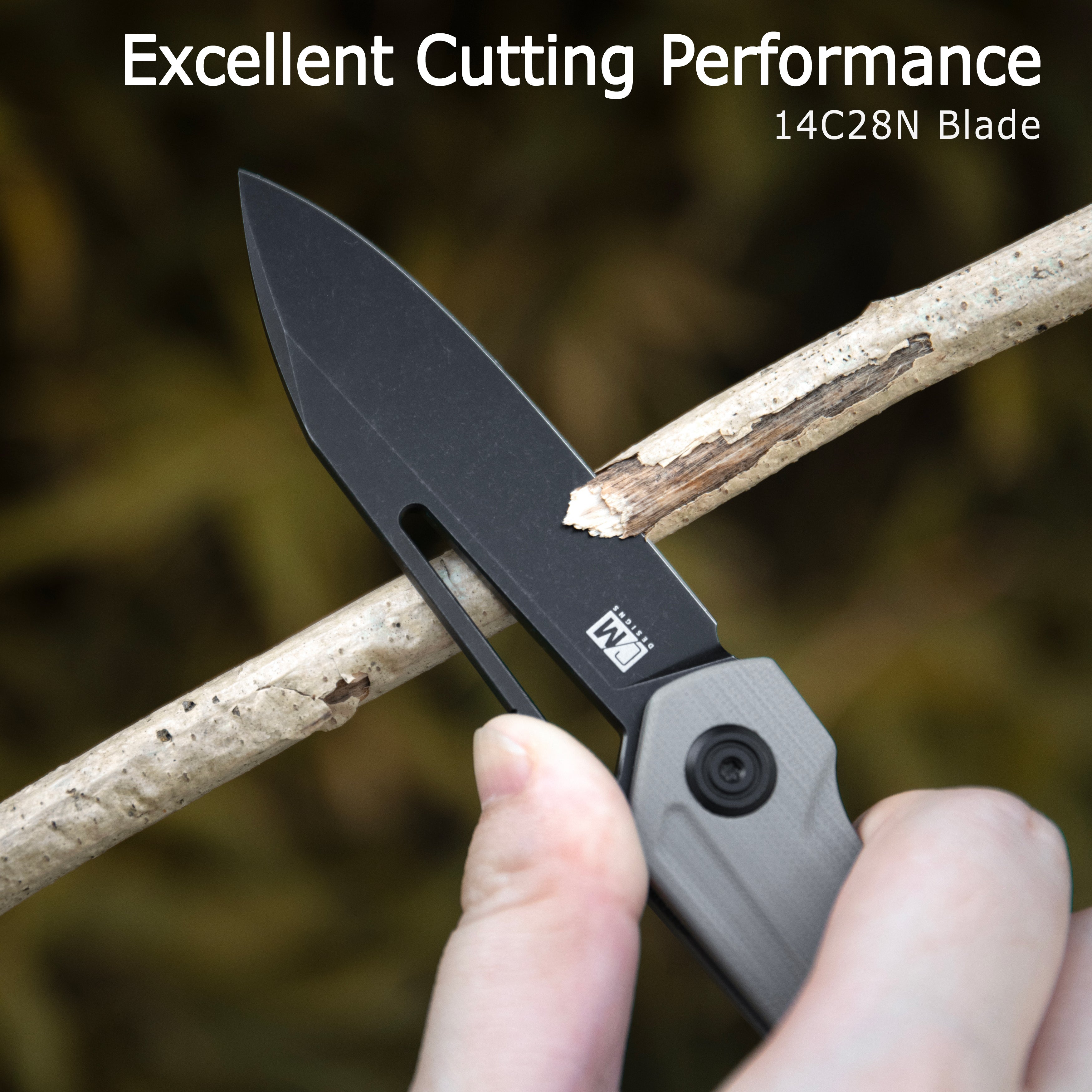 Kubey Royal CM Designs EDC Pocket Knife Front Flipper Green G10 Handle 2.99" Blackwash 14C28N KU321W