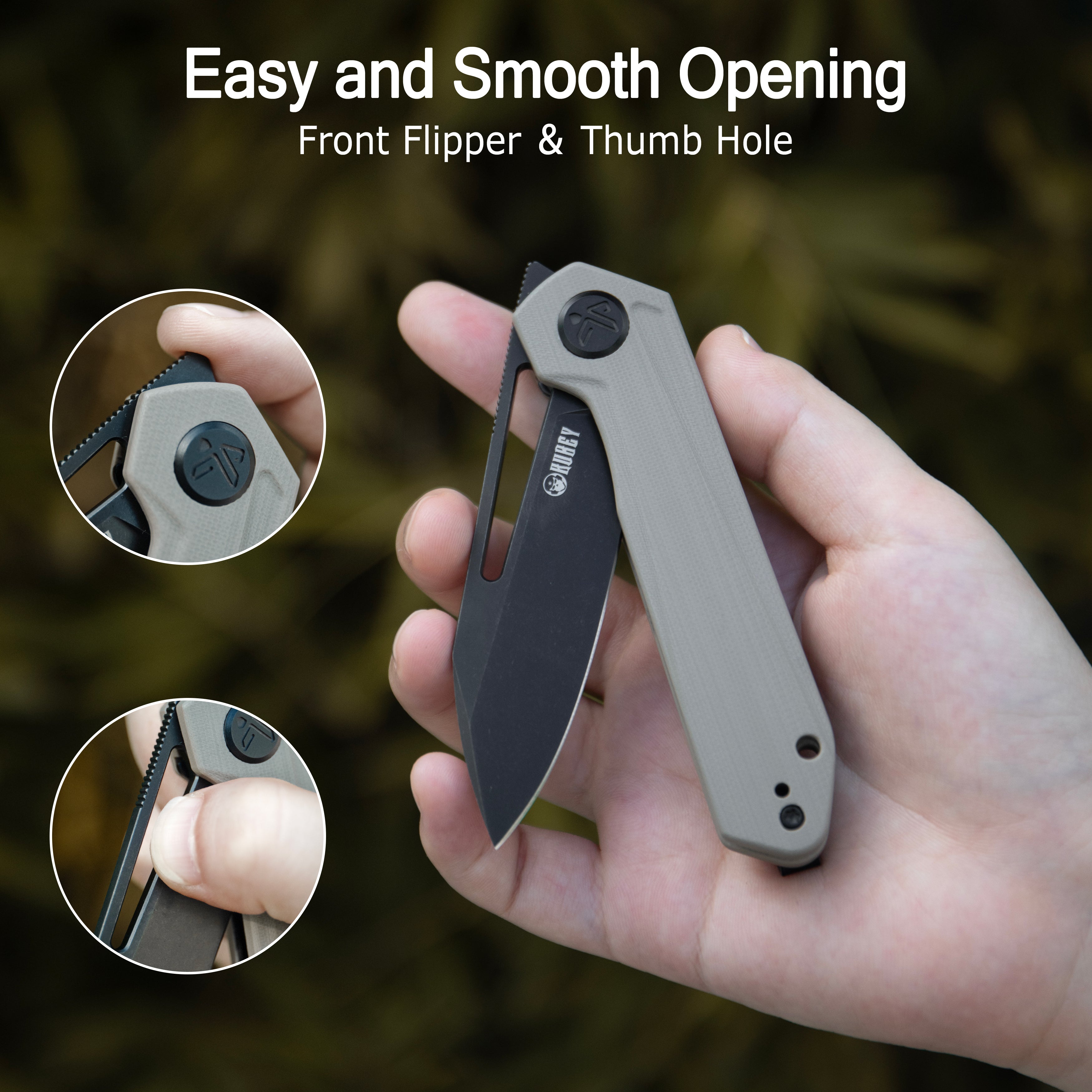Kubey Royal CM Designs EDC Pocket Knife Front Flipper Green G10 Handle 2.99" Blackwash 14C28N KU321W