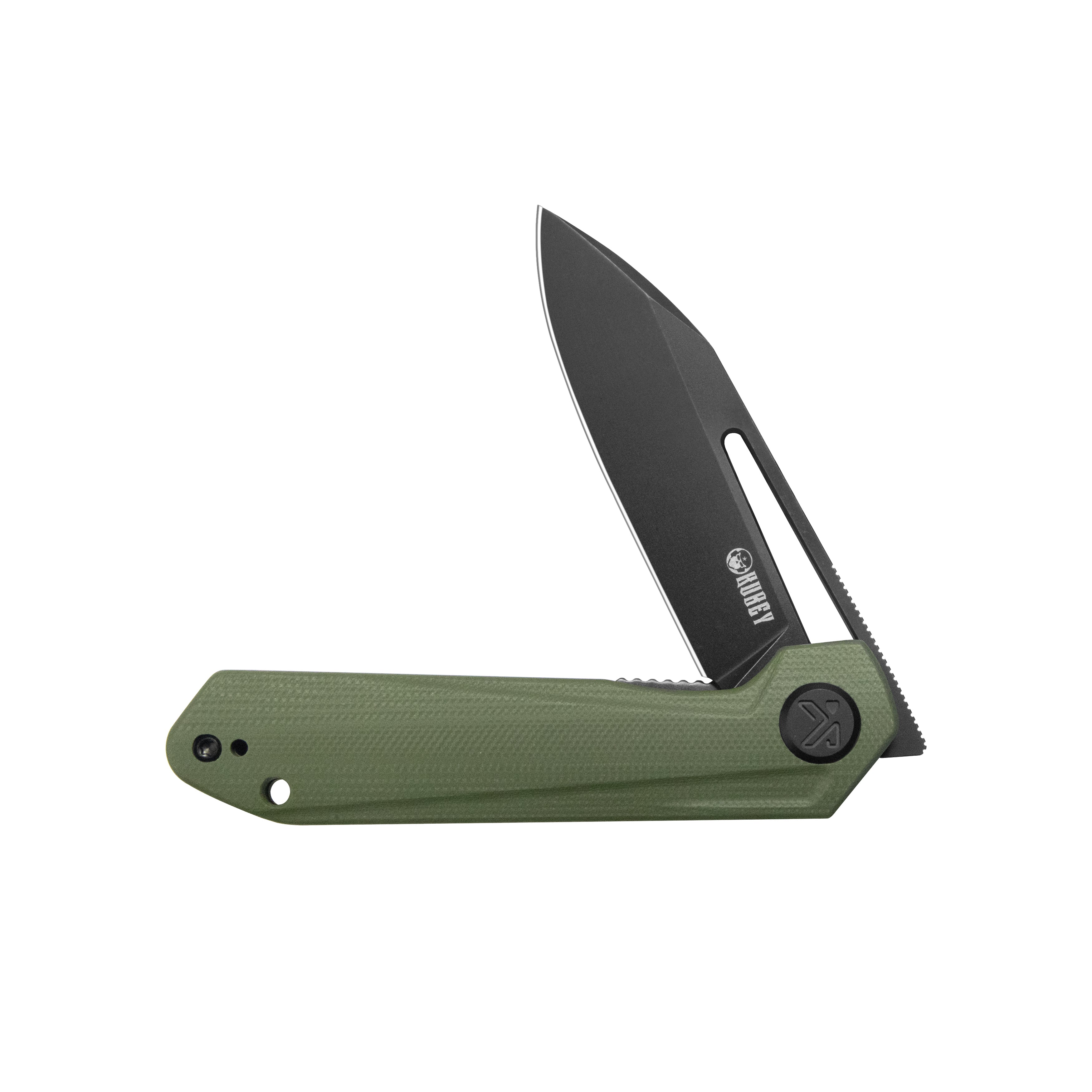 Kubey Royal CM Designs EDC Pocket Knife Front Flipper Green G10 Handle 2.99" Blackwash 14C28N KU321W