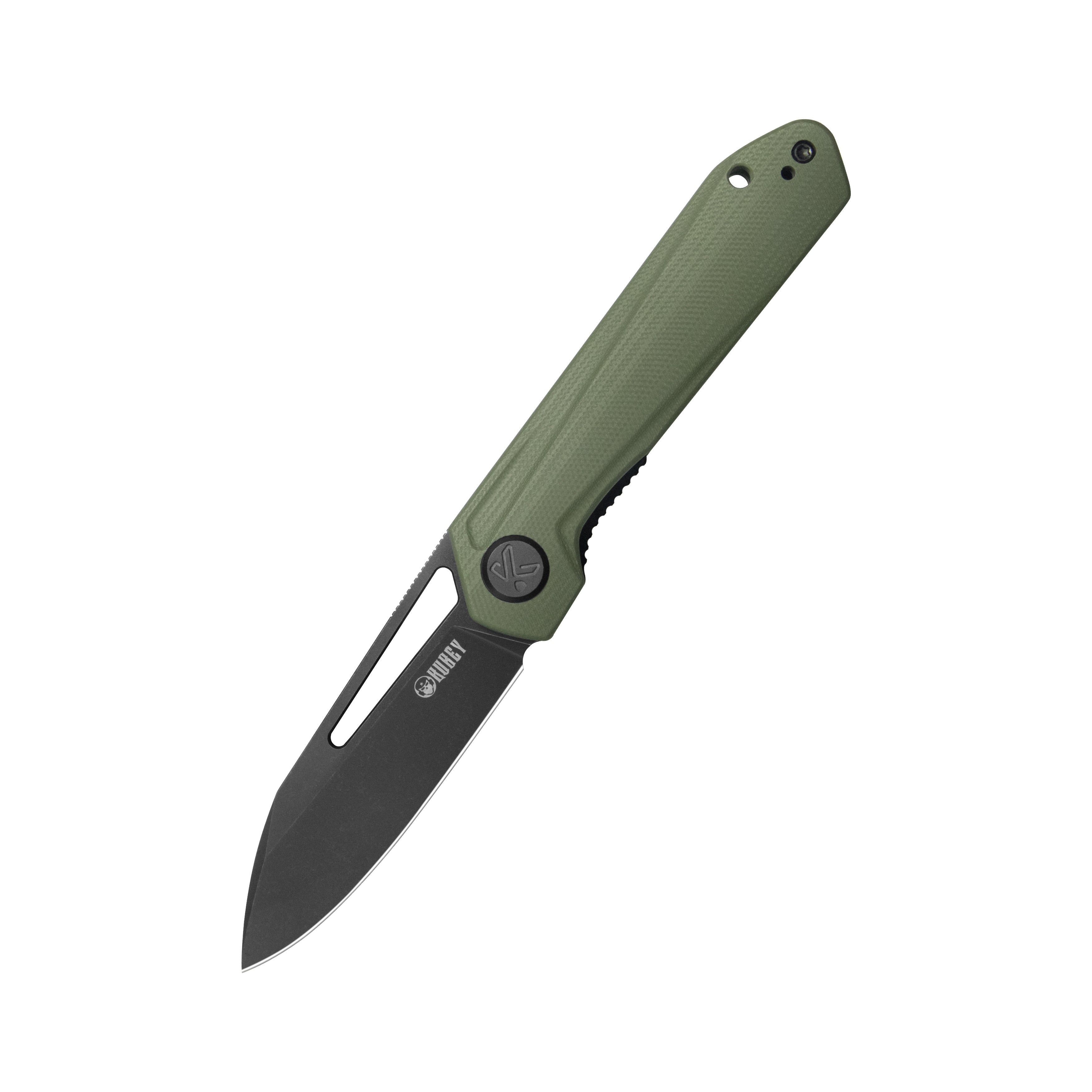Kubey Royal CM Designs EDC Pocket Knife Front Flipper Green G10 Handle 2.99" Blackwash 14C28N KU321W