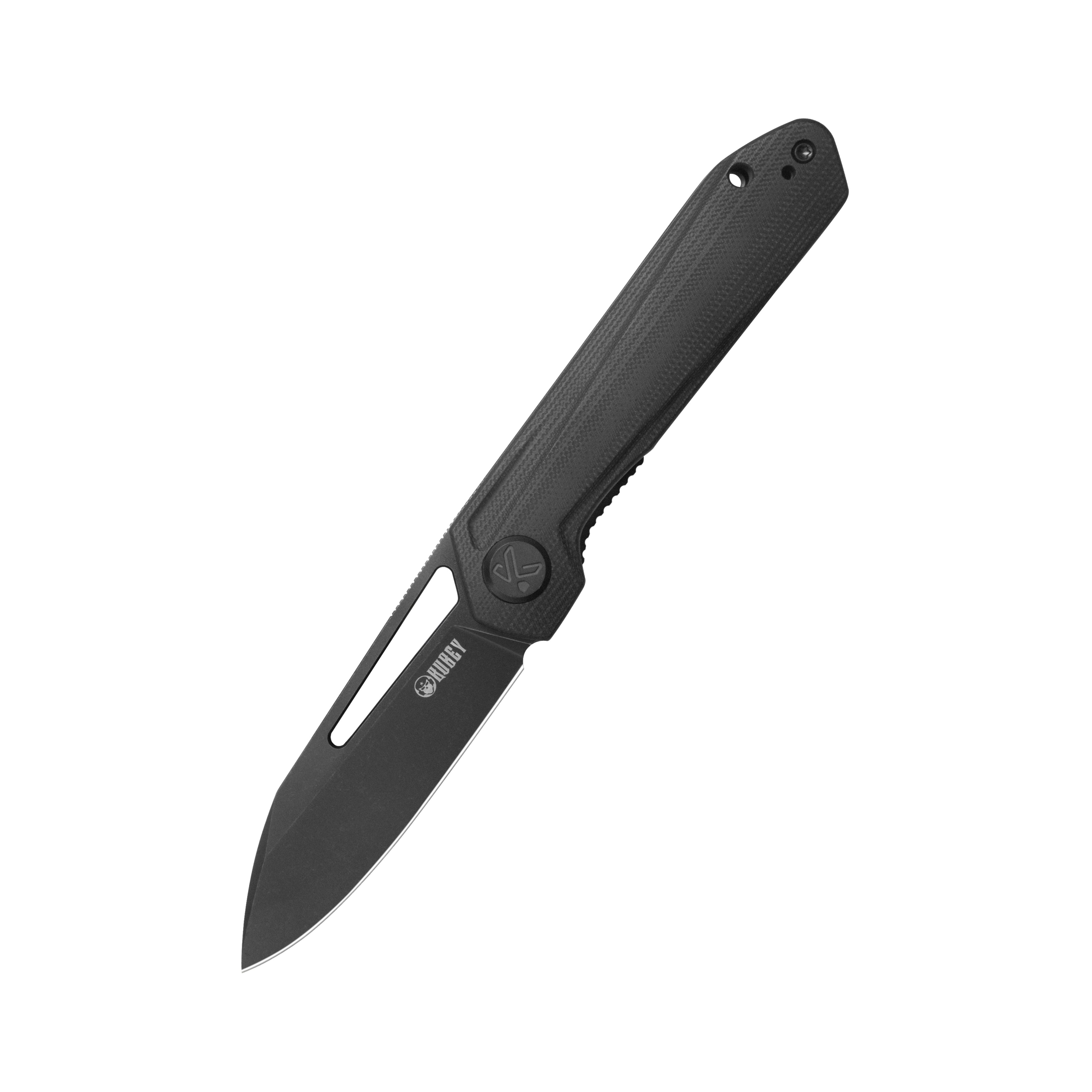 Kubey Royal CM Designs EDC Pocket Knife Front Flipper Black G10 Handle 2.99" Blackwash 14C28N KU321X