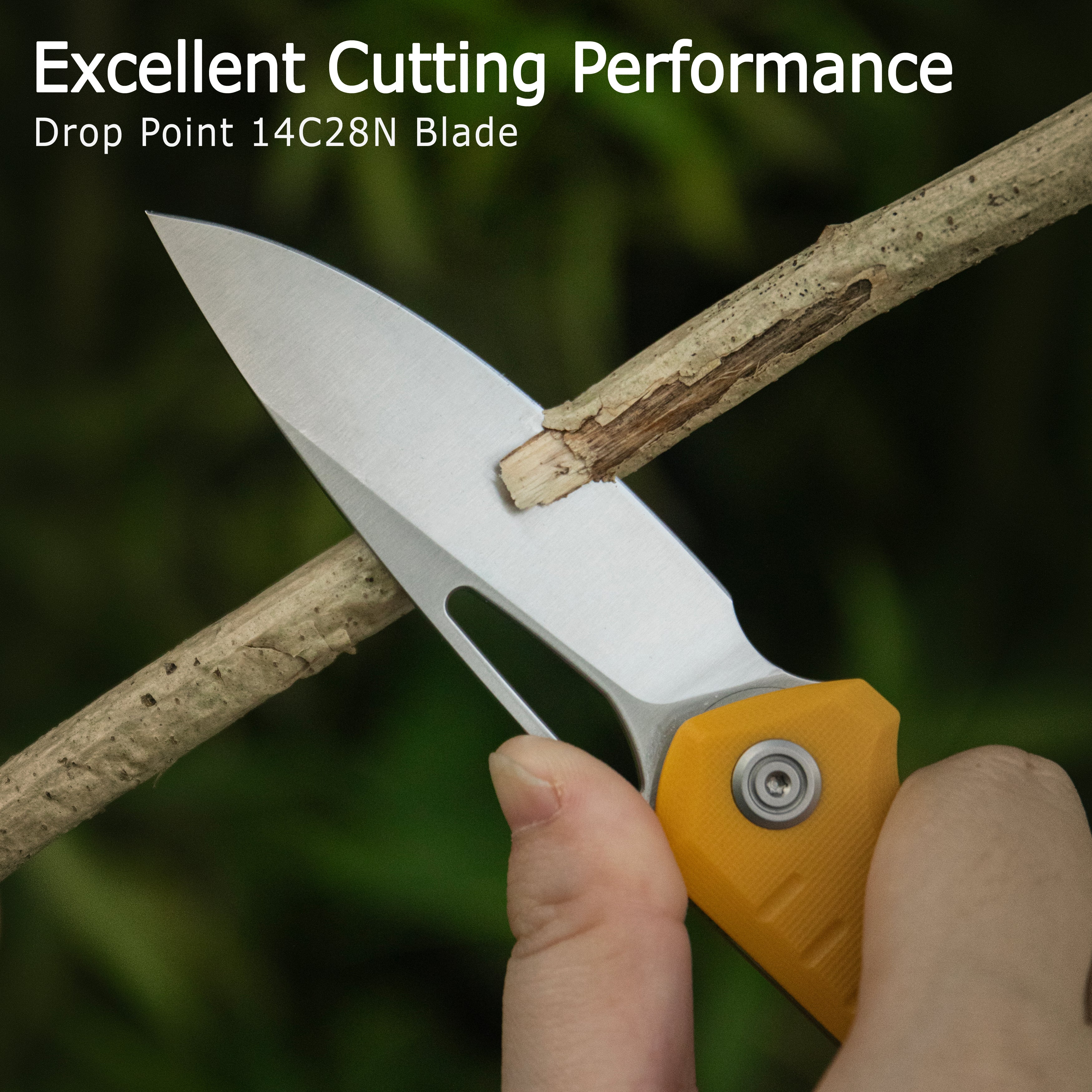 Doris Liner Lock Front Flipper Folding Knife Yellow G10 Handle 3.27" Satin Finish 14C28N KU324J