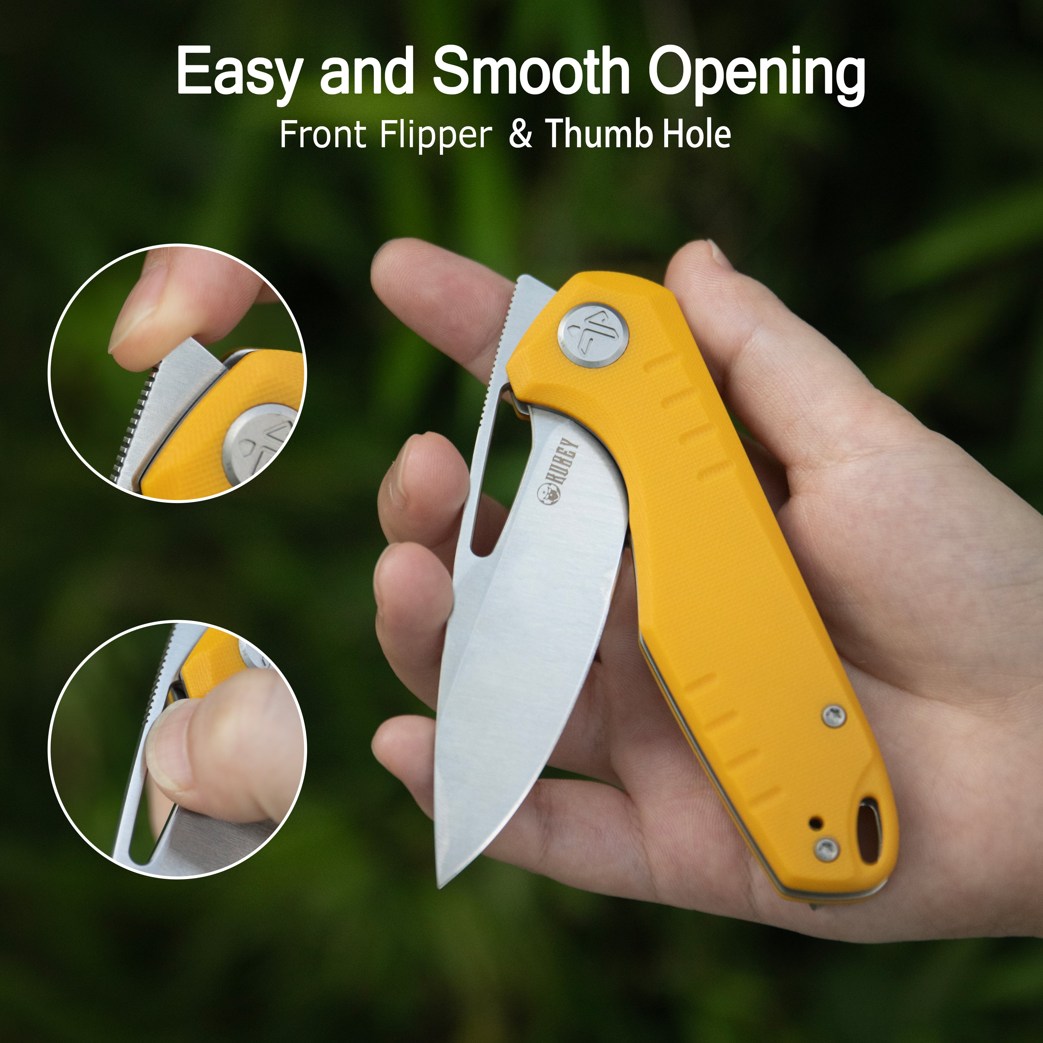 Doris Liner Lock Front Flipper Folding Knife Yellow G10 Handle 3.27" Satin Finish 14C28N KU324J