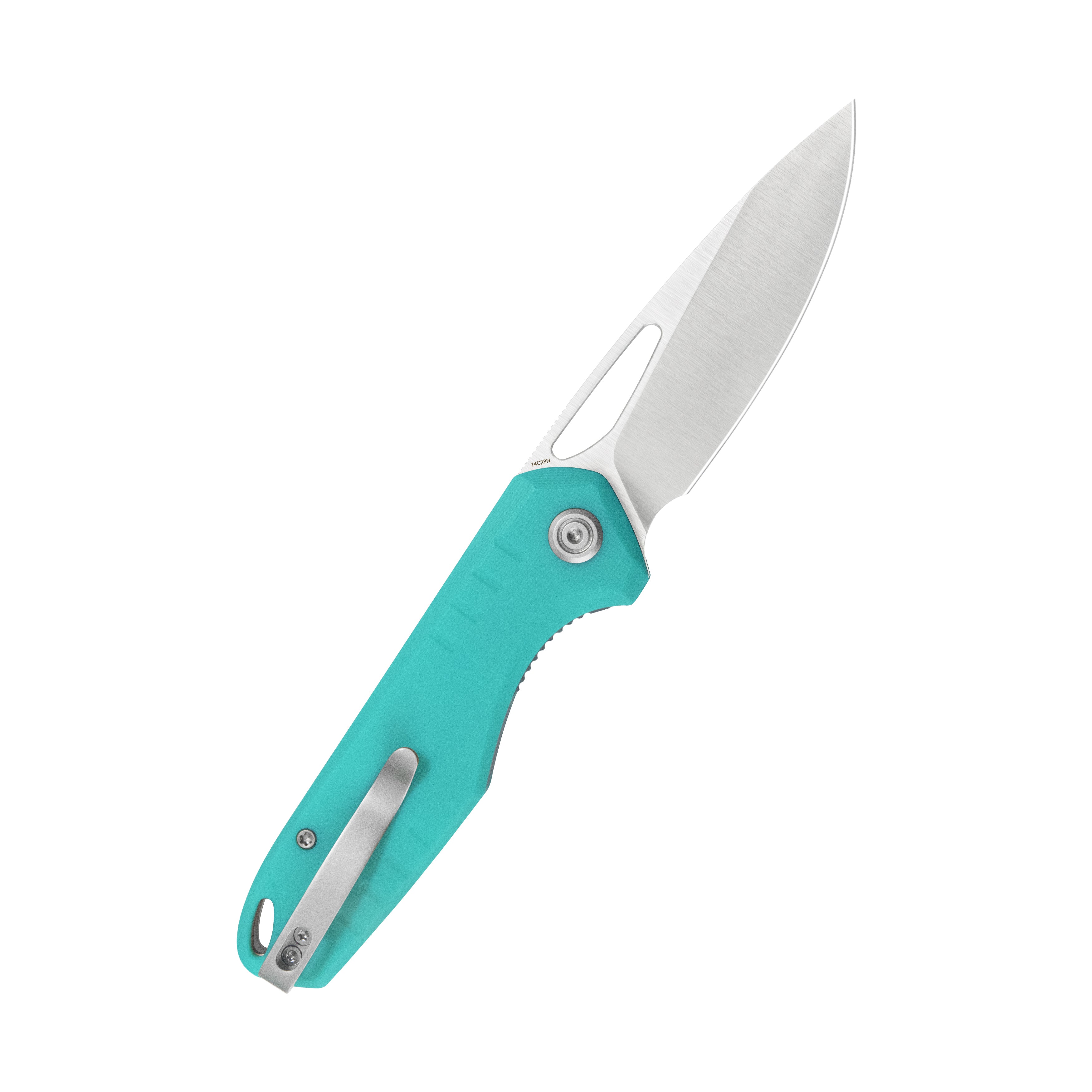 Kubey Doris Liner Lock Front Flipper Folding Knife Tiffany Blue G10 Handle 3.27" Satin Finish 14C28N KU324K