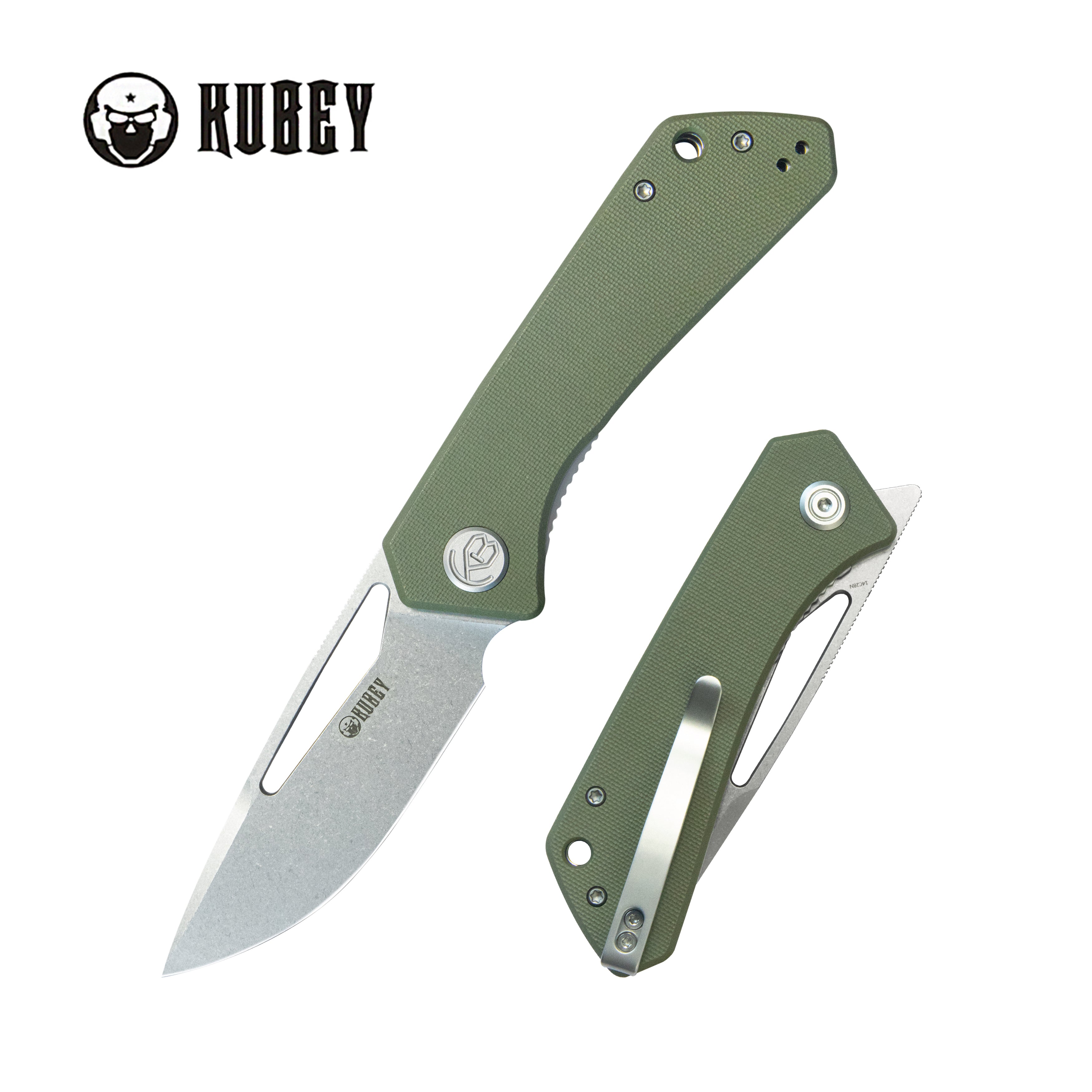 Kubey Thalia Front Flipper EDC Pocket Folding Knife Green G10 Handle 3.27" Stonewash 14C28N KU331M