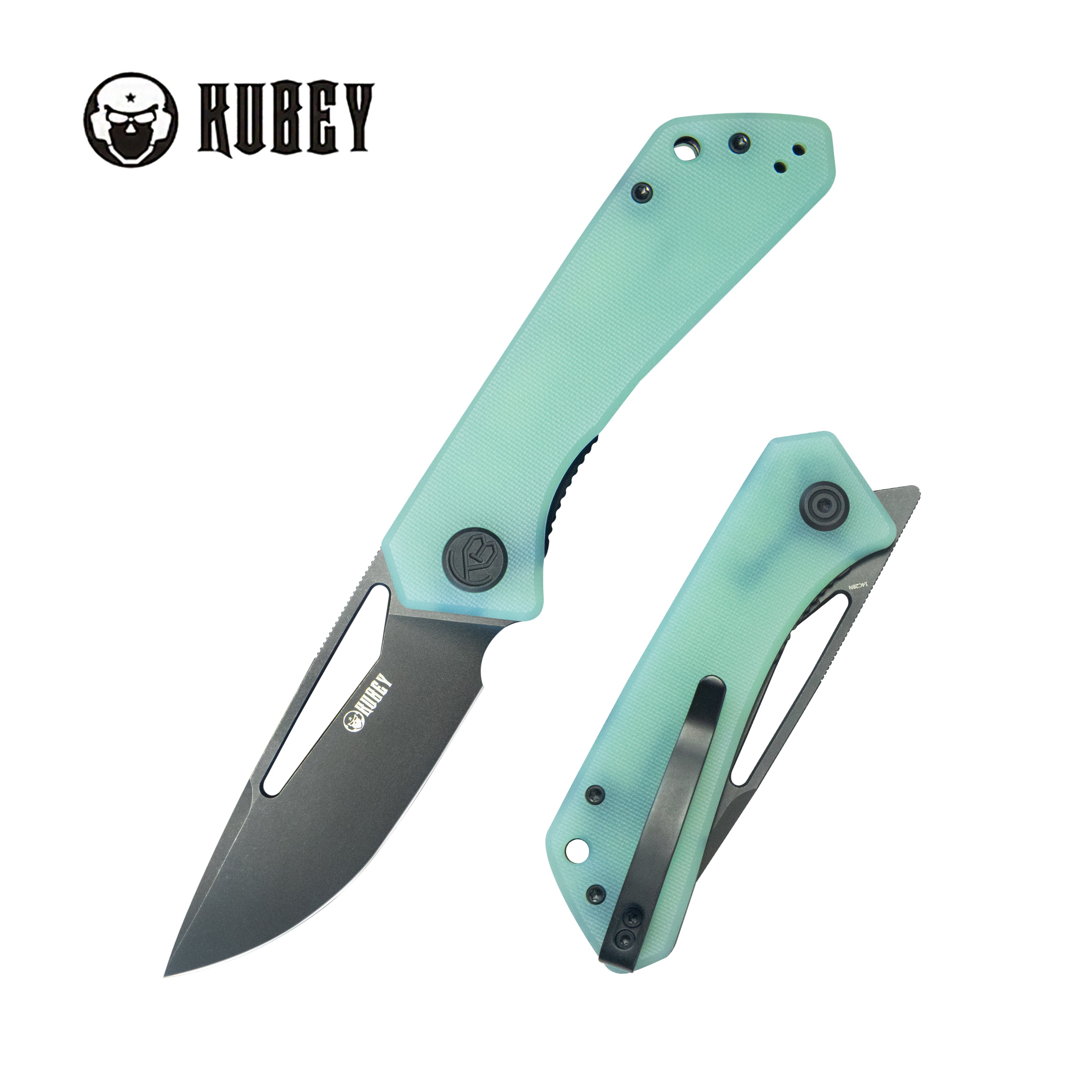 Kubey Thalia Front Flipper EDC Pocket Folding Knife Jade G10 Handle 3.27" Blackwash 14C28N KU331N