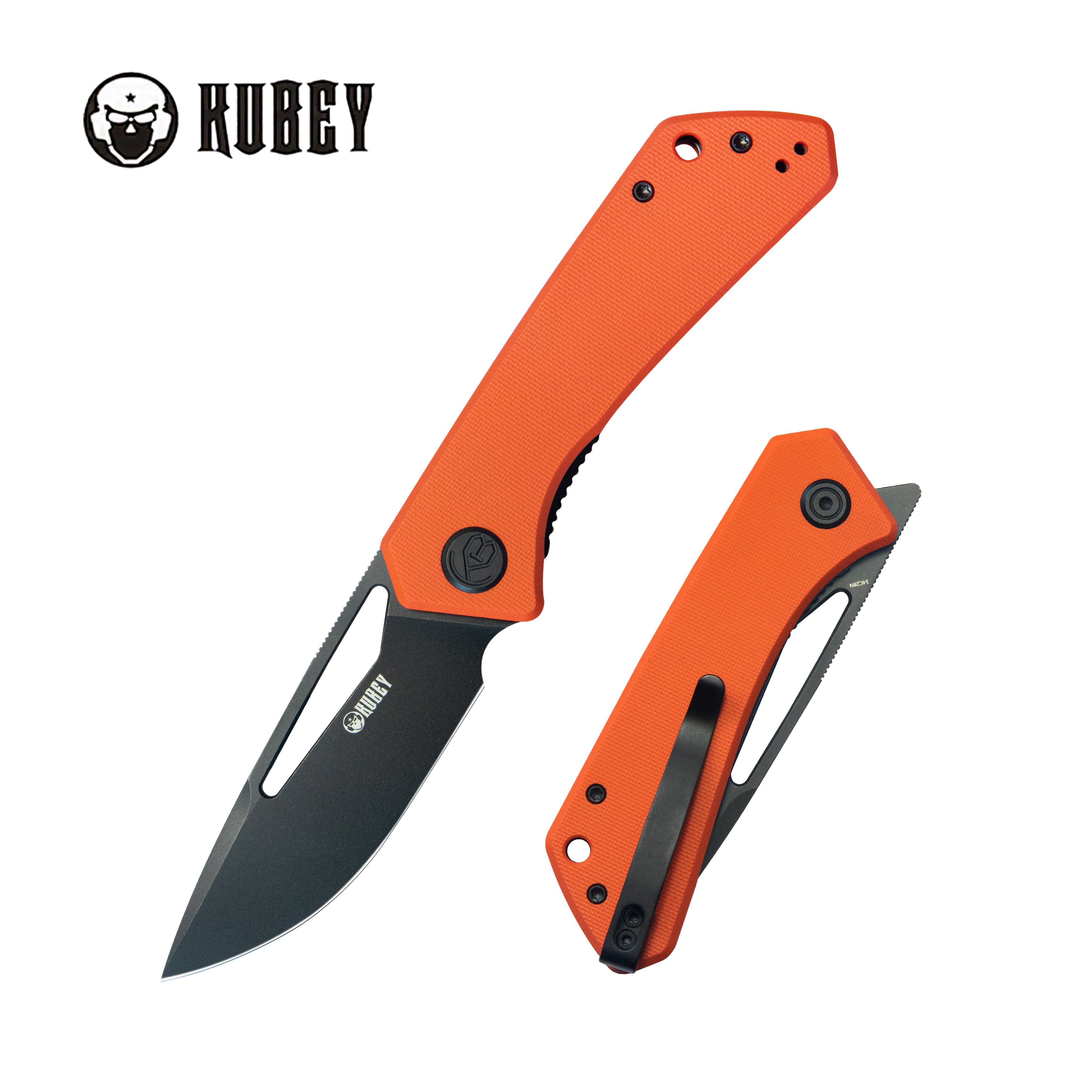 Kubey Thalia Front Flipper EDC Pocket Folding Knife Orange G10 Handle 3.27" Blackwash 14C28N KU331O