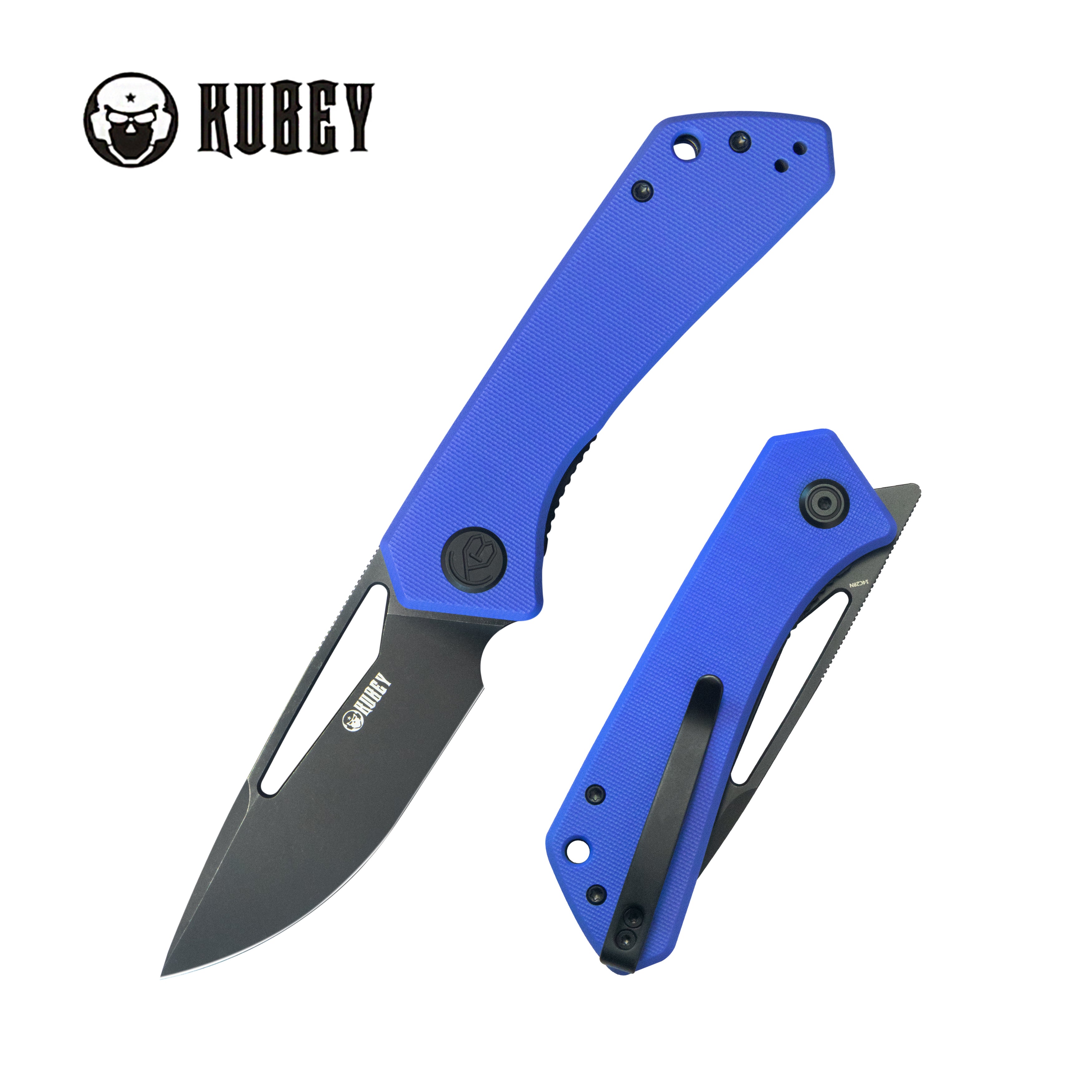 Kubey Thalia Front Flipper EDC Pocket Folding Knife Blue G10 Handle 3.27" Blackwash 14C28N KU331P