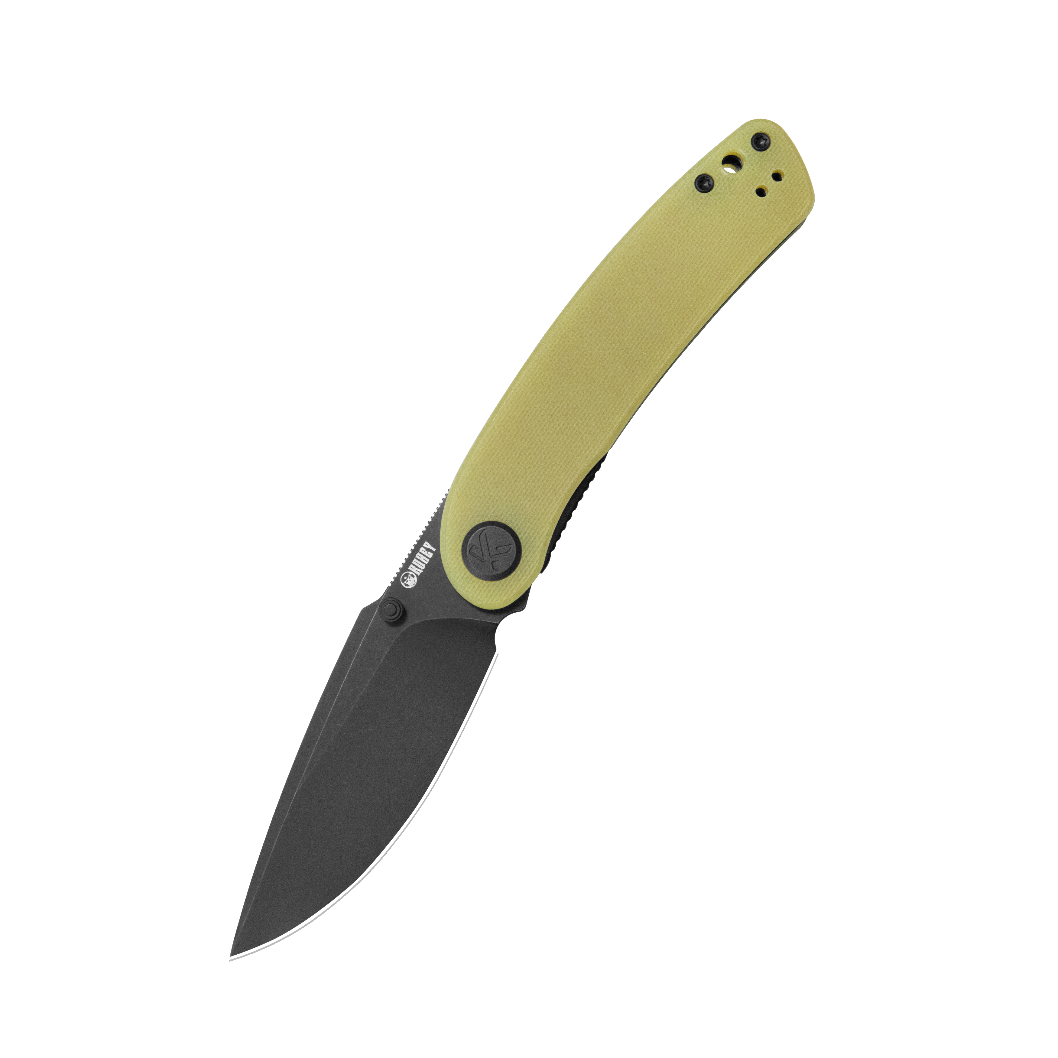 Kubey Momentum Liner Lock Folding Knife Translucent Yellow G10 Handle 3.43" Blackwash D2 KU344O