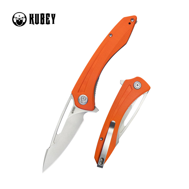 Merced Folding Knife 3.46" Beadblasted AUS-10 Blade With Durable Orange G10 Handle Reliable Tactical Pocket Knife KU345B