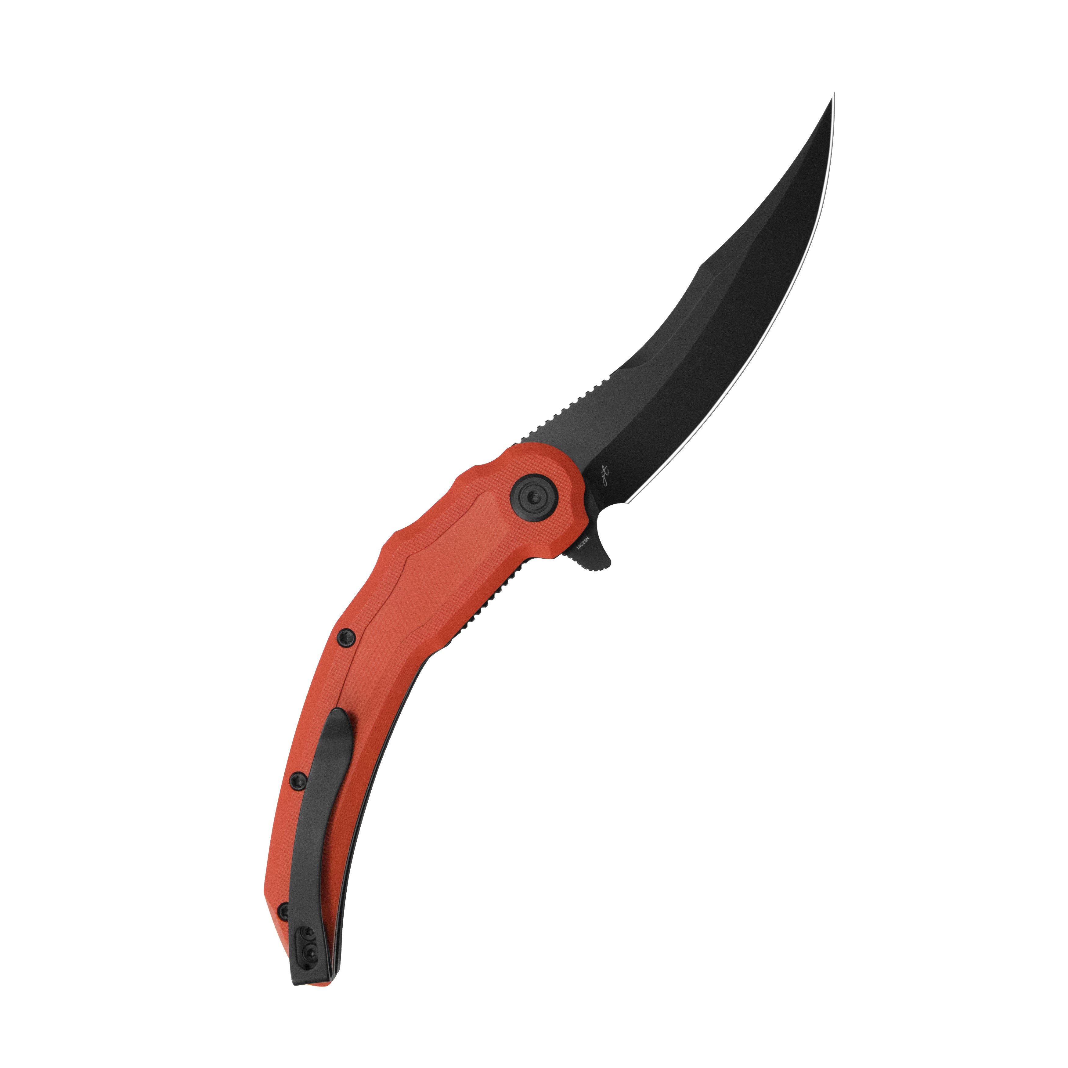 Kubey Crest Liner Lock Pikal Folding Knife Red G10 Handle 3.78" Blackwash 14C28N KU346E