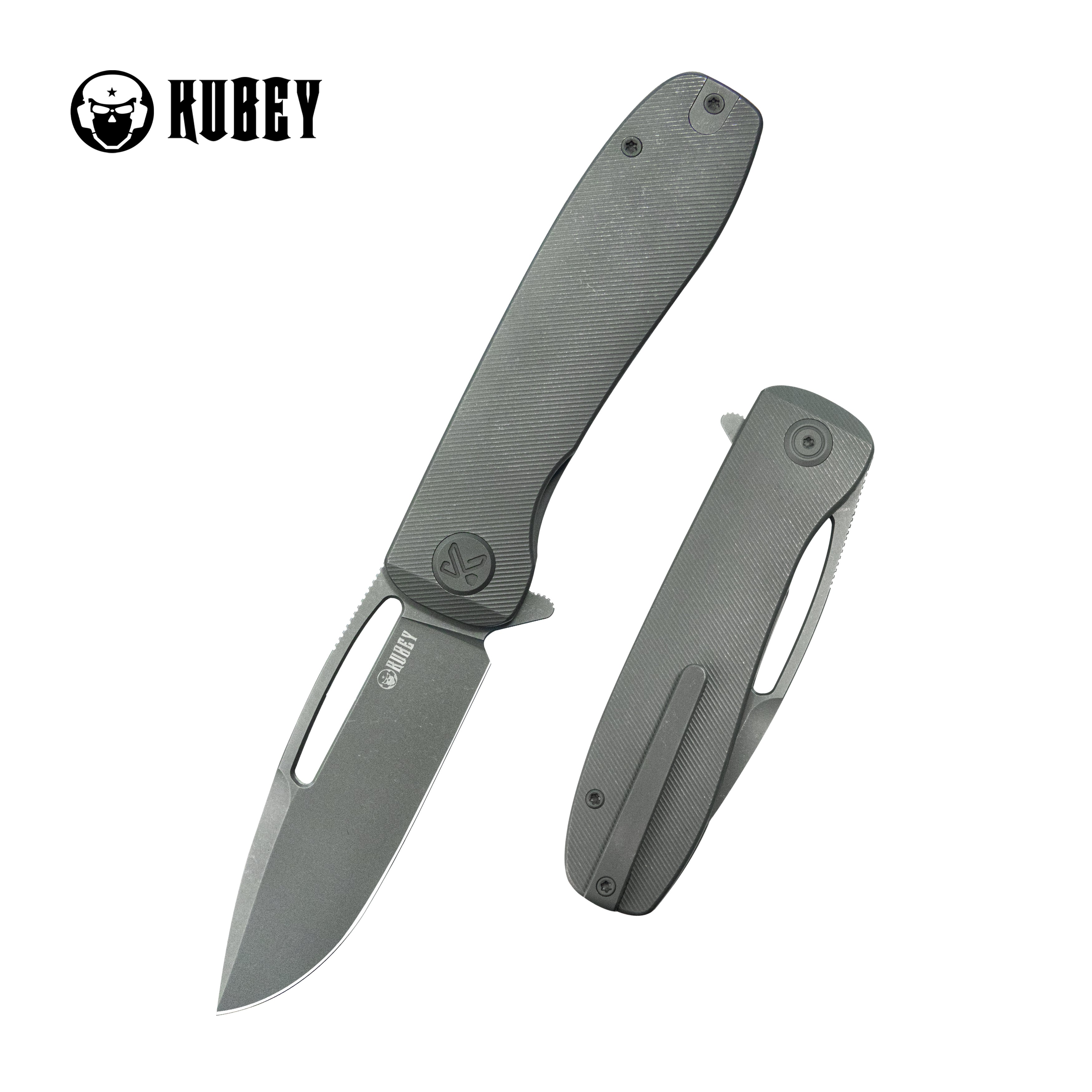 Kubey Supercell Pocket Knife Darkblast Titanium Handle 3.46" Darkwash 14C28N Blade KU353C