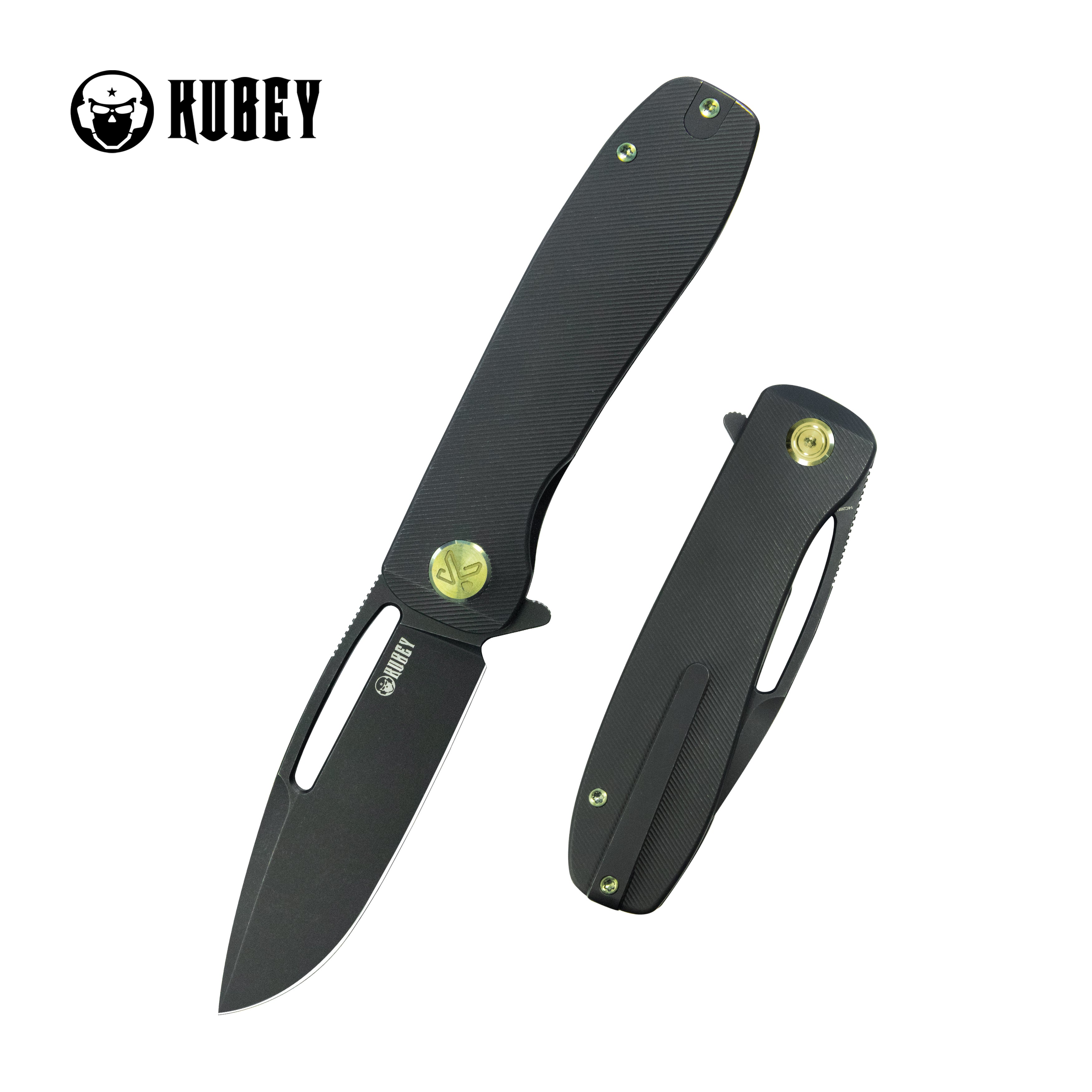 Kubey Supercell Pocket Knife Blackwash Titanium Handle 3.46" Blackwash 14C28N Blade KU353D