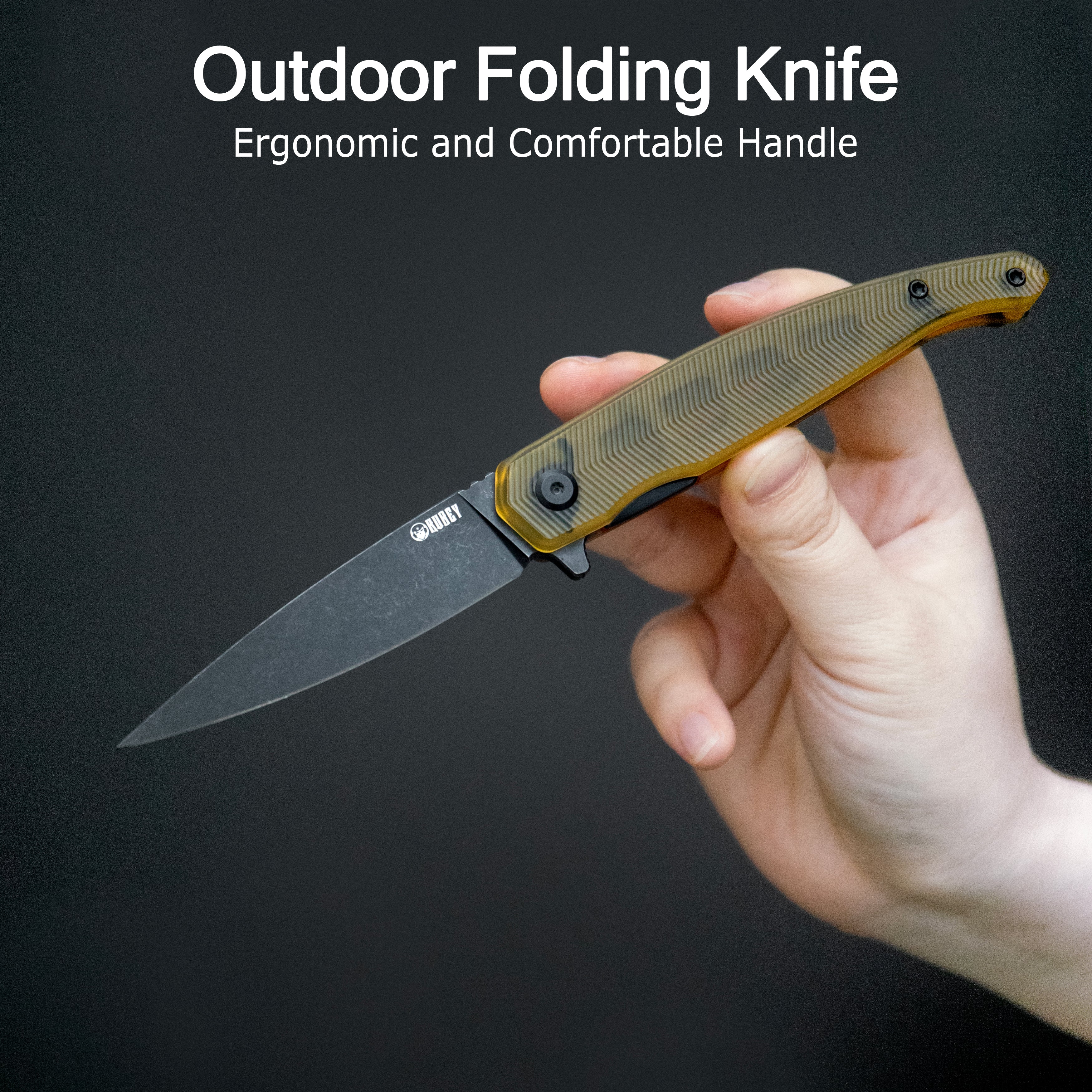 Kubey MOS Outdoor Flipper Folding Knife White G-10 Handle 3.27" Blackwash 14C28N Blade KU361B