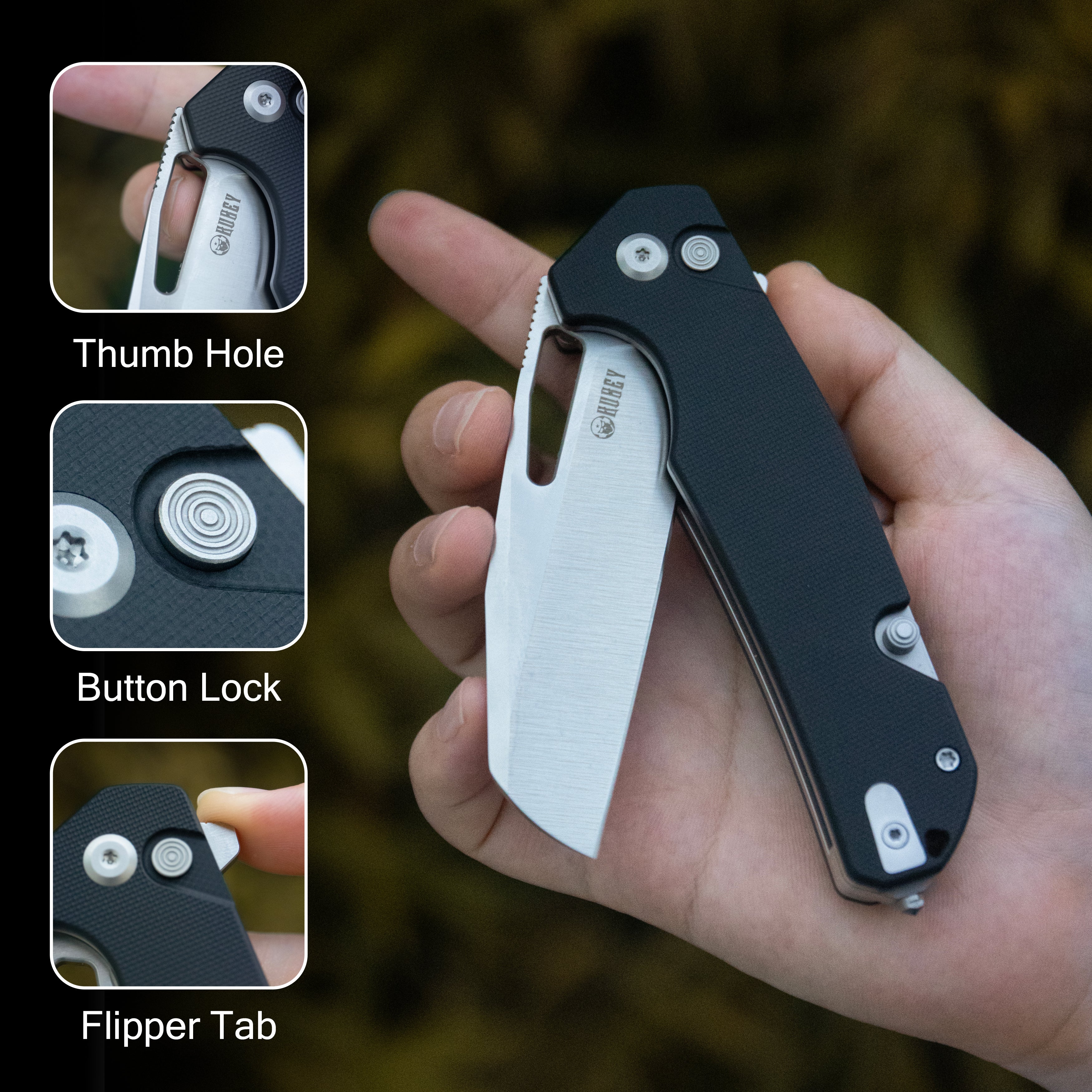 10-8 Button Lock Survival Folding Knife Yellow G10 Handle 3.15" Satin 14C28N KU363C