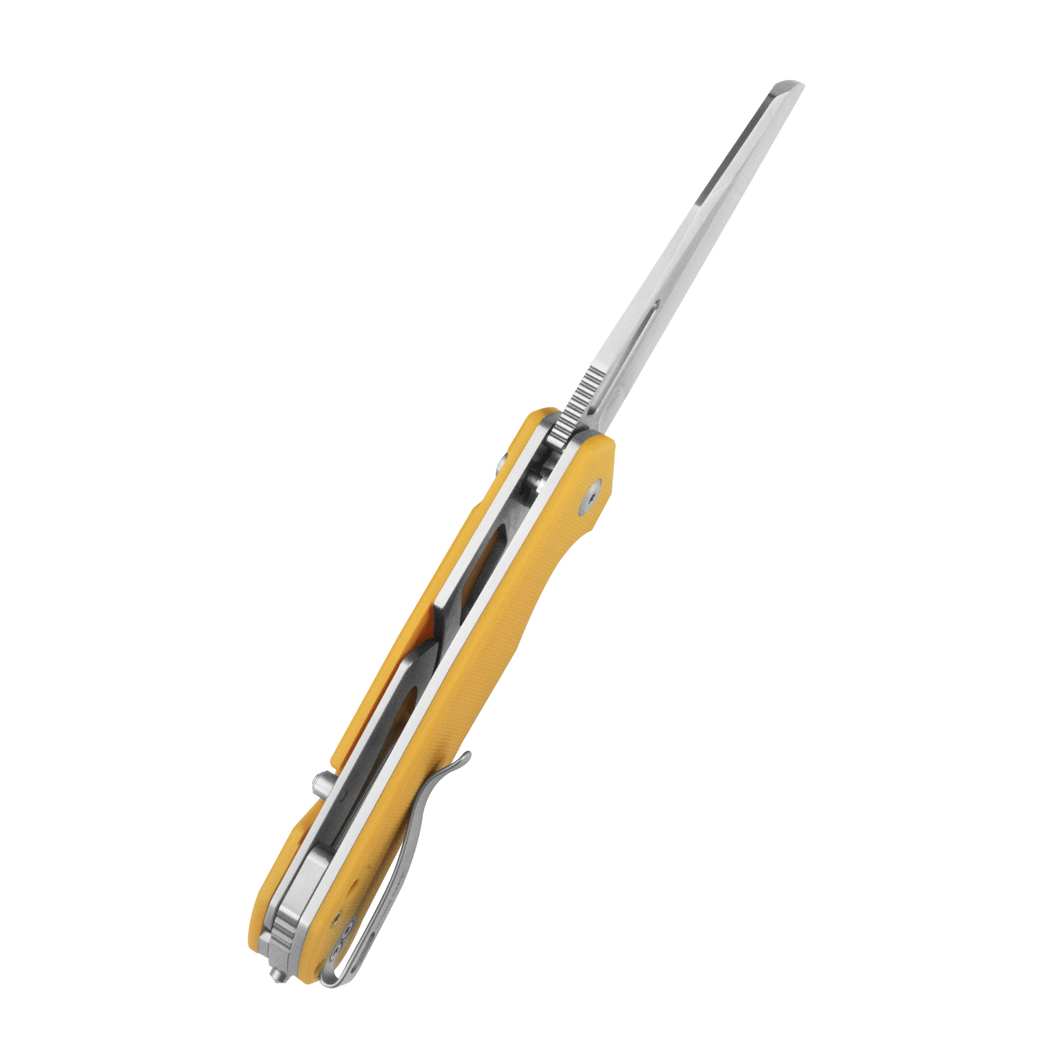 10-8 Button Lock Survival Folding Knife Yellow G10 Handle 3.15" Satin 14C28N KU363C