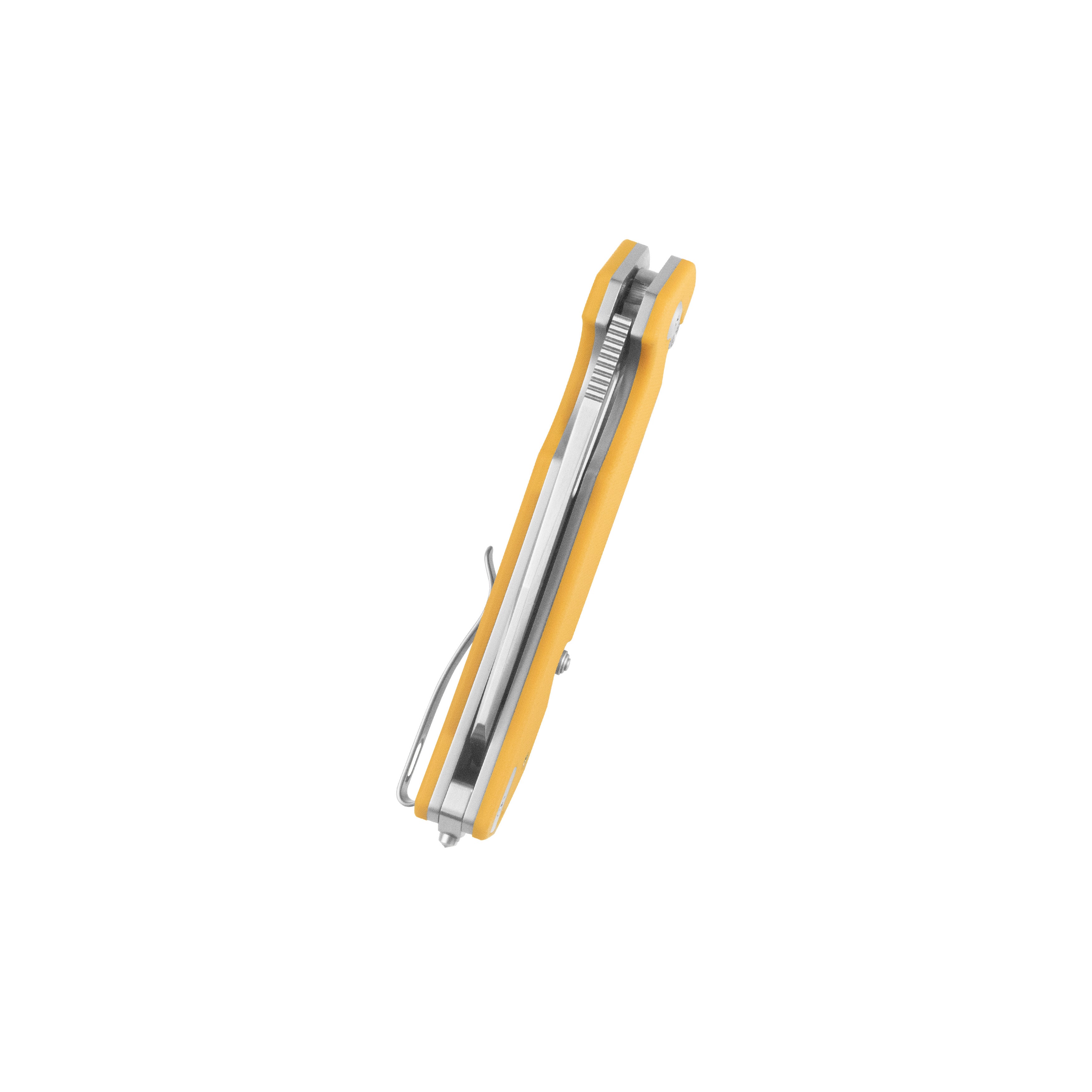10-8 Button Lock Survival Folding Knife Yellow G10 Handle 3.15" Satin 14C28N KU363C