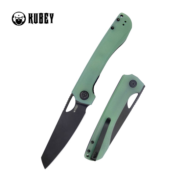 Kubey Elang Klappmesser Liner Lock Folding Knife Jade G10 Handle 3.94" Blackwashed Sheepsfoot AUS-10 KU365D