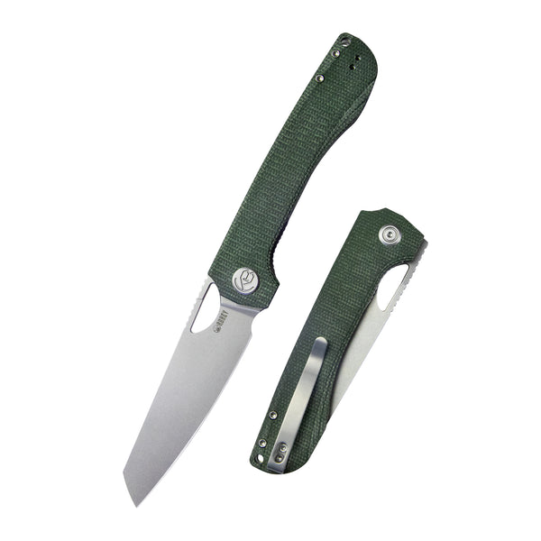Kubey Elang Klappmesser Liner Lock Folding Knife Green Micarta Handle 3.94" Bead Blasted Sheepsfoot AUS-10 KU365E