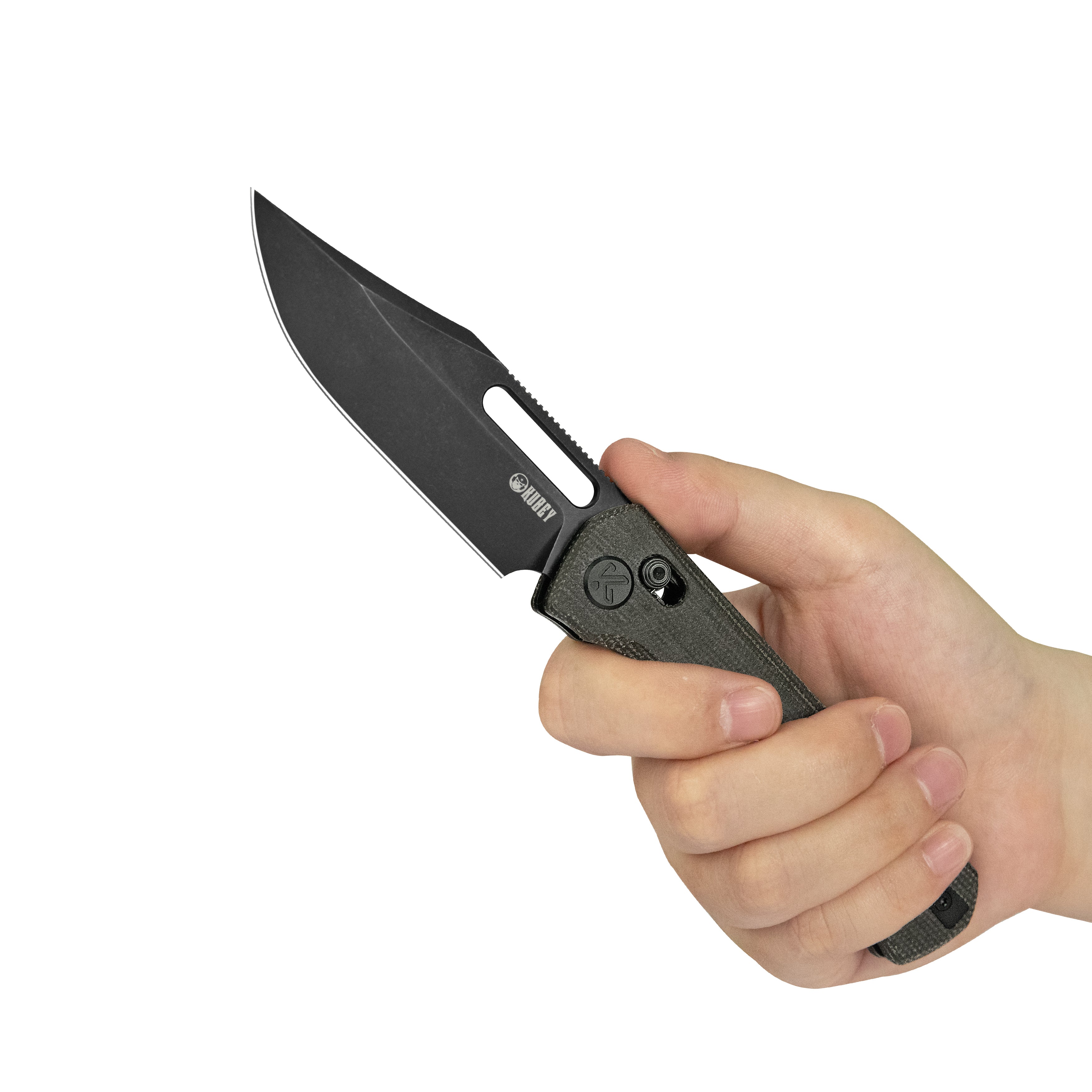 Kubey TBO Axis lock Everyday Carry Folding Knife Black Micarta Handle 3.1" Blackwash 14C28N KU396D