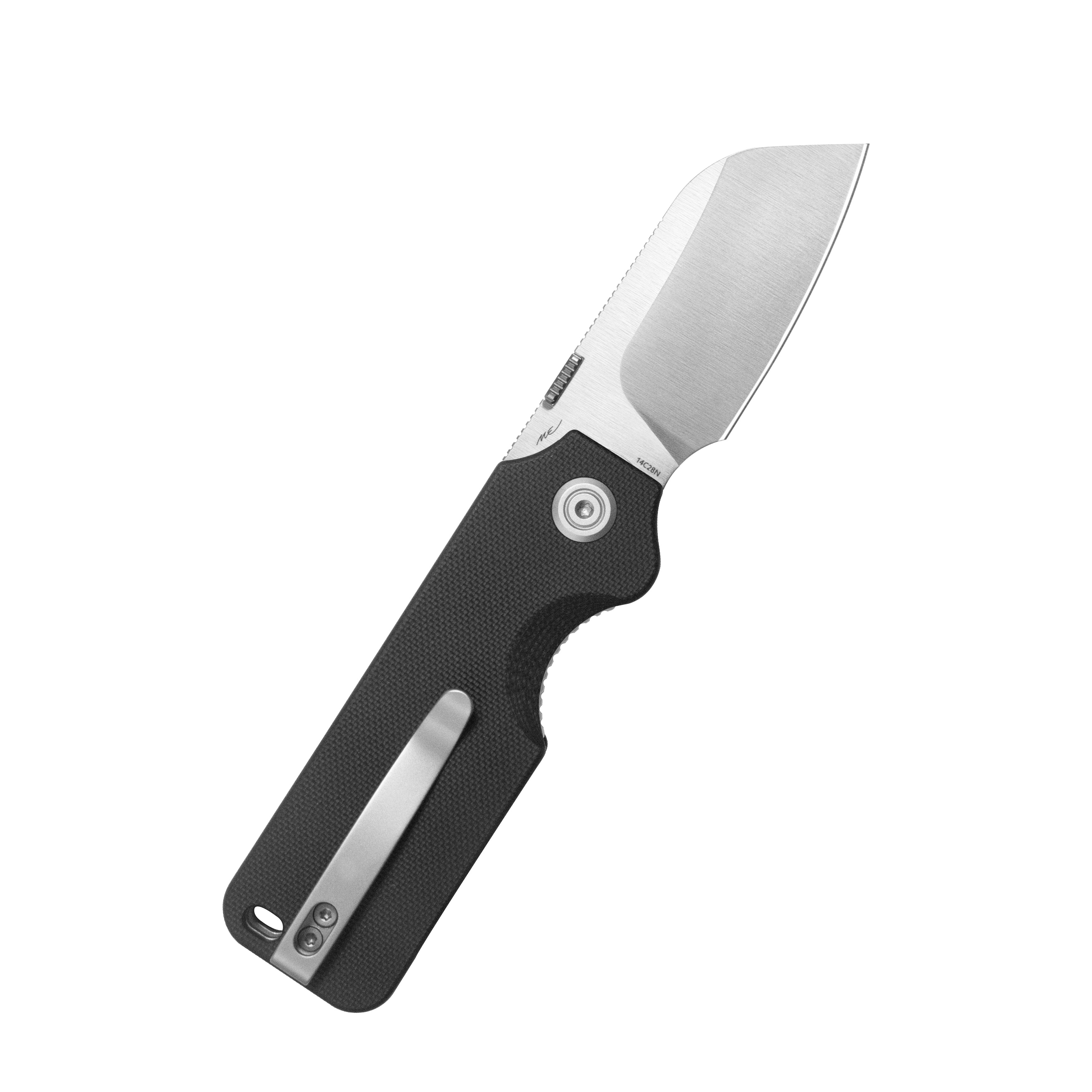 Boxer Liner Lock Flipper Folding Knife Black G10 Handle 3.1" Satin 14C28N KU407A