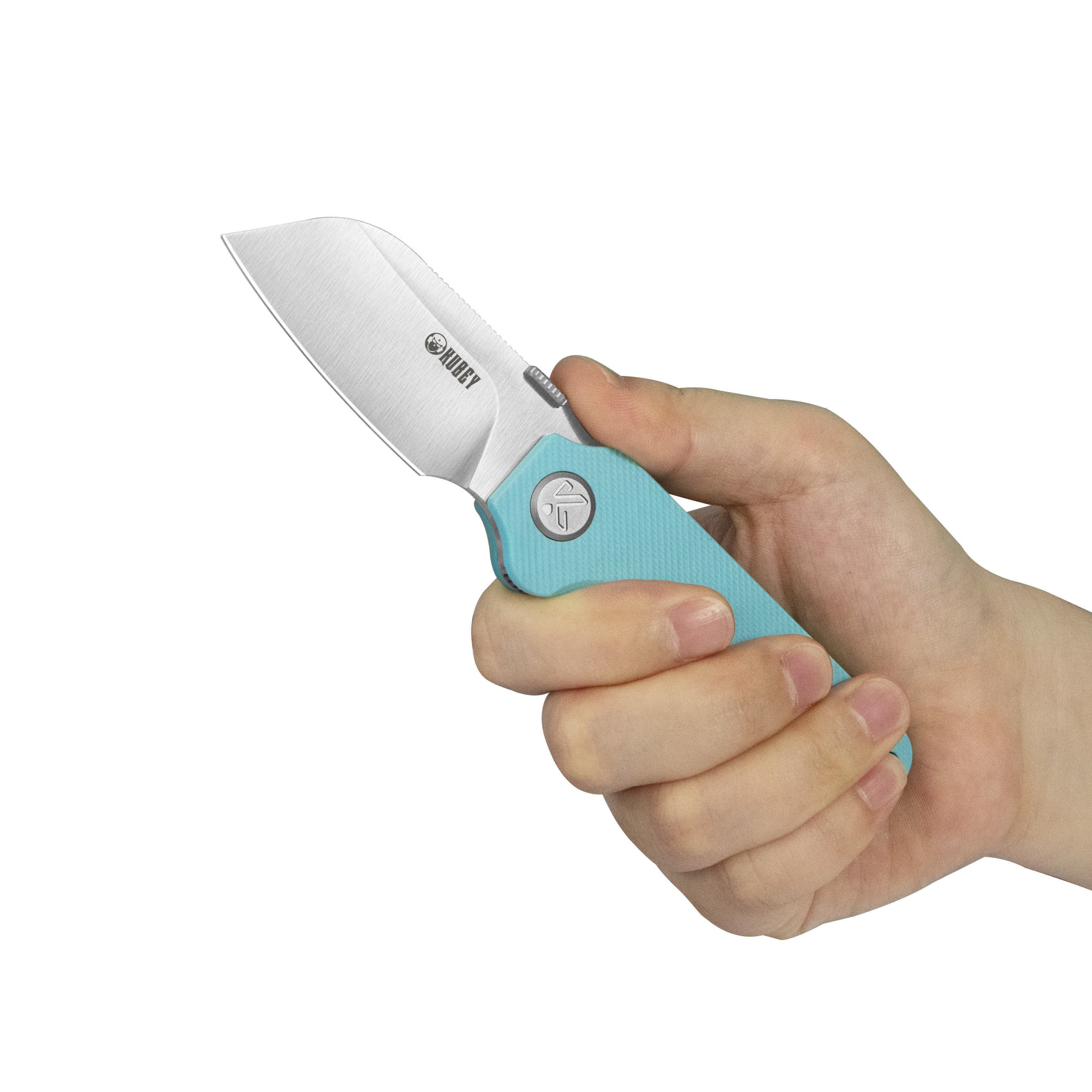 Boxer Liner Lock Flipper Folding Knife Blue G10 Handle 3.1" Satin 14C28N KU407B