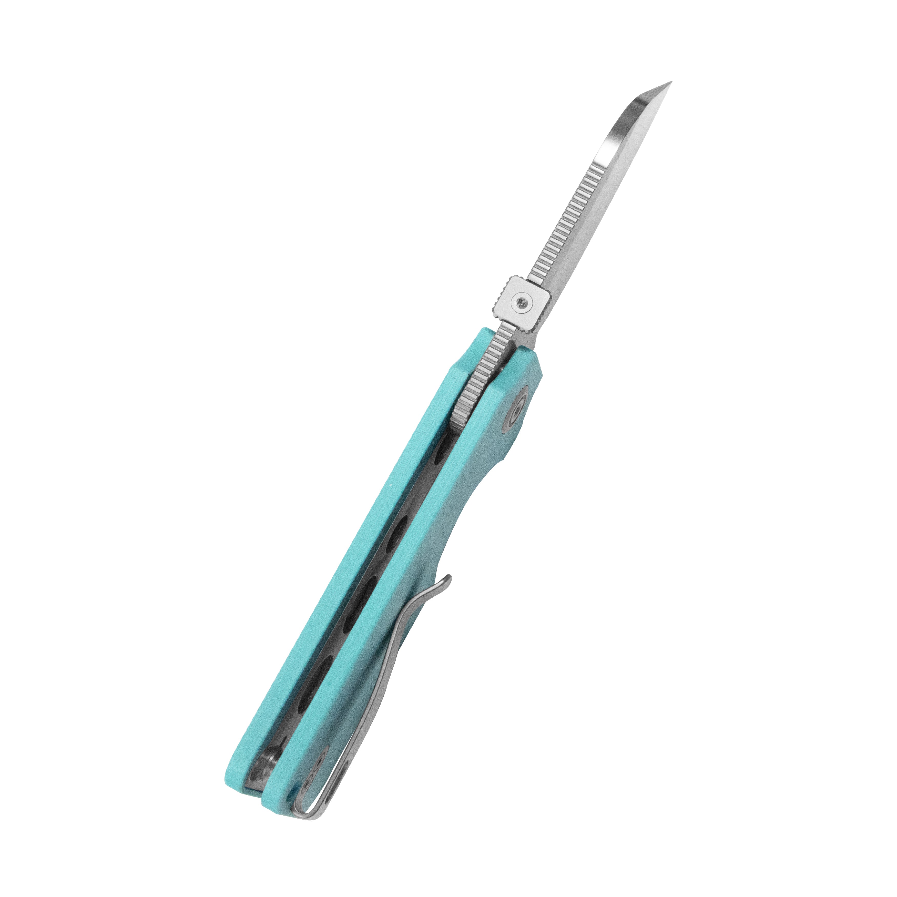 Boxer Liner Lock Flipper Folding Knife Blue G10 Handle 3.1" Satin 14C28N KU407B