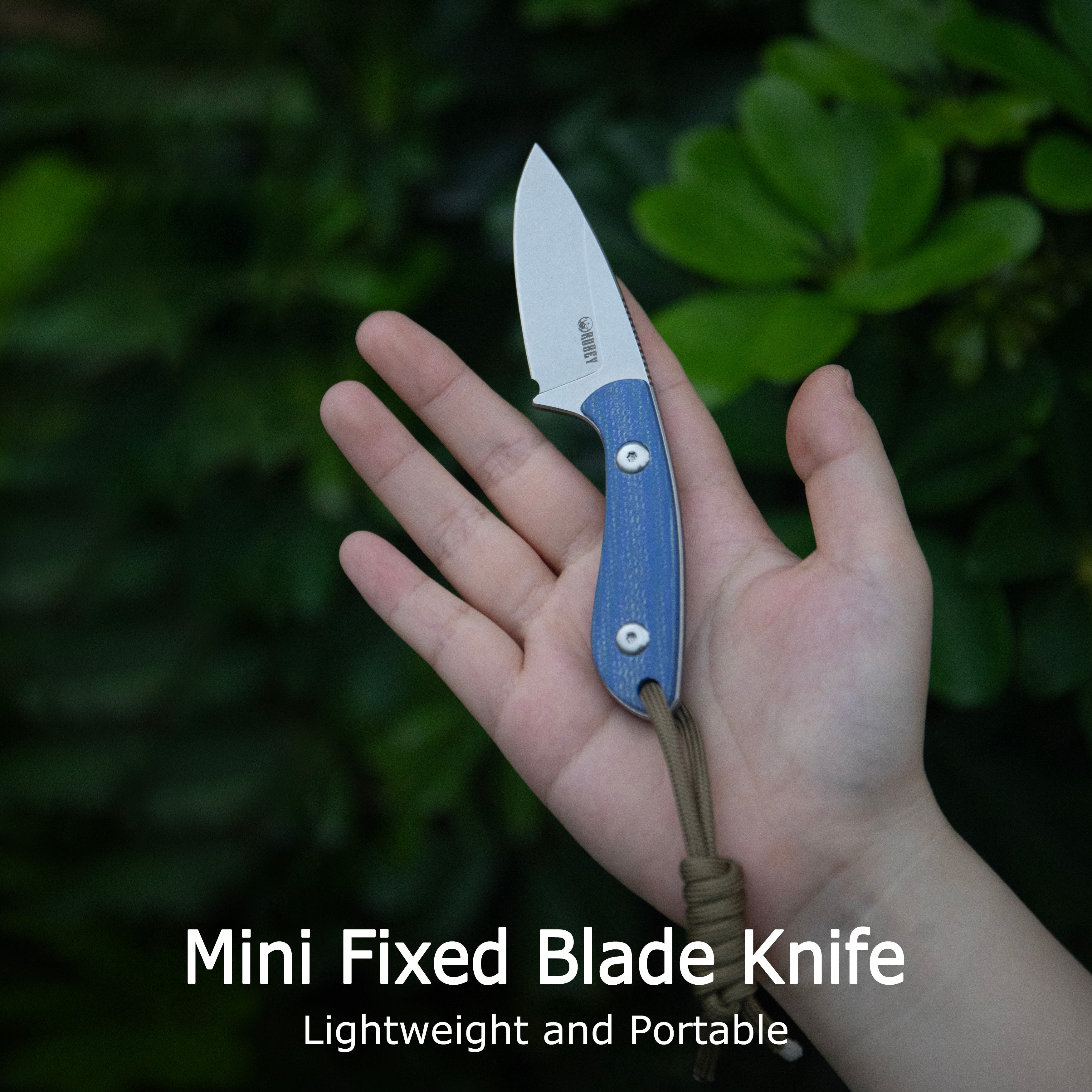 Kubey Bloom Fixed Blade Knife  Blue Micarta Handle 2.60" Beadblast 14C28N Blade KU411B