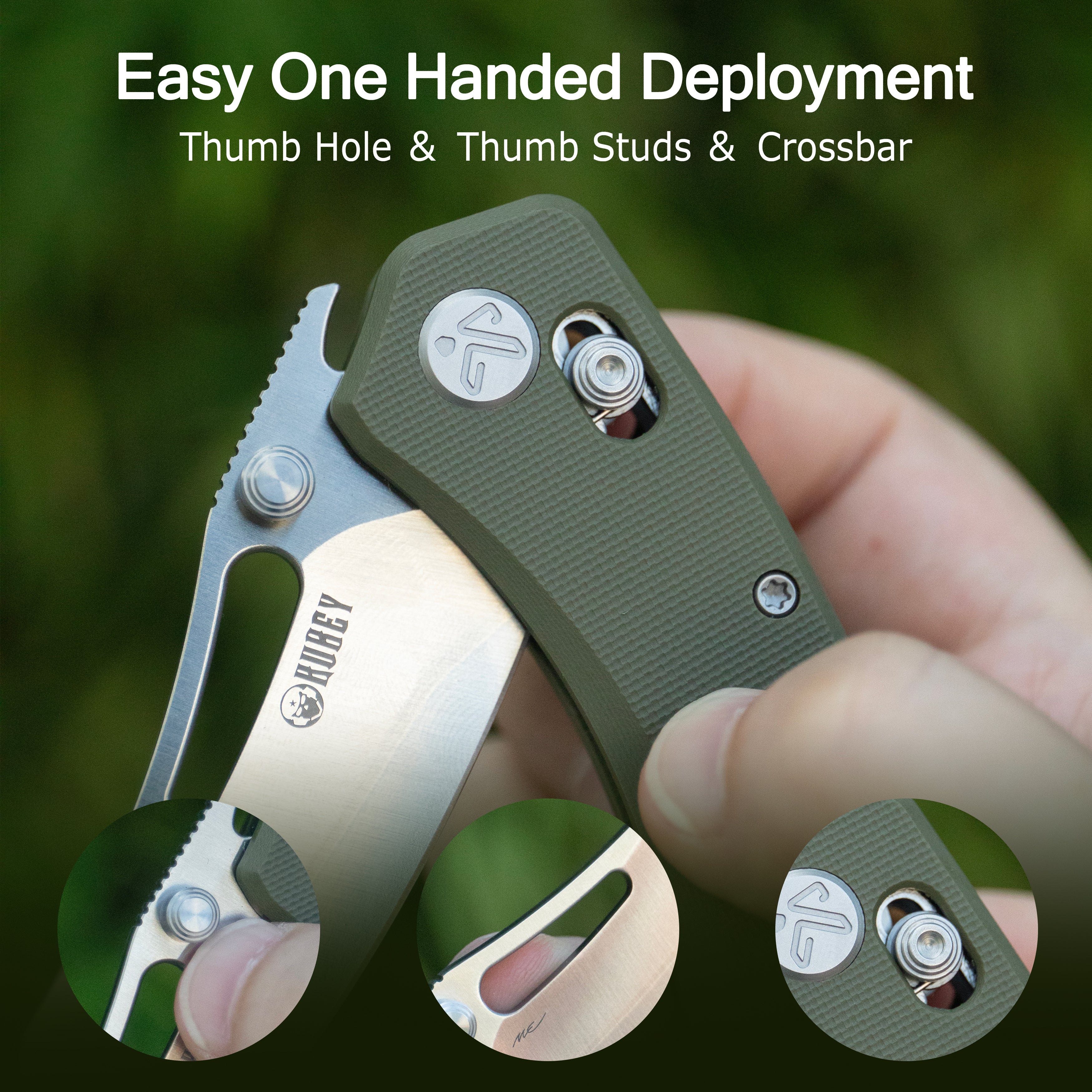 Kubey Caiman Crossbar Everyday Carry Folding Knife Green G10 Handle 3.1" Satin San Mai M2 KU421C